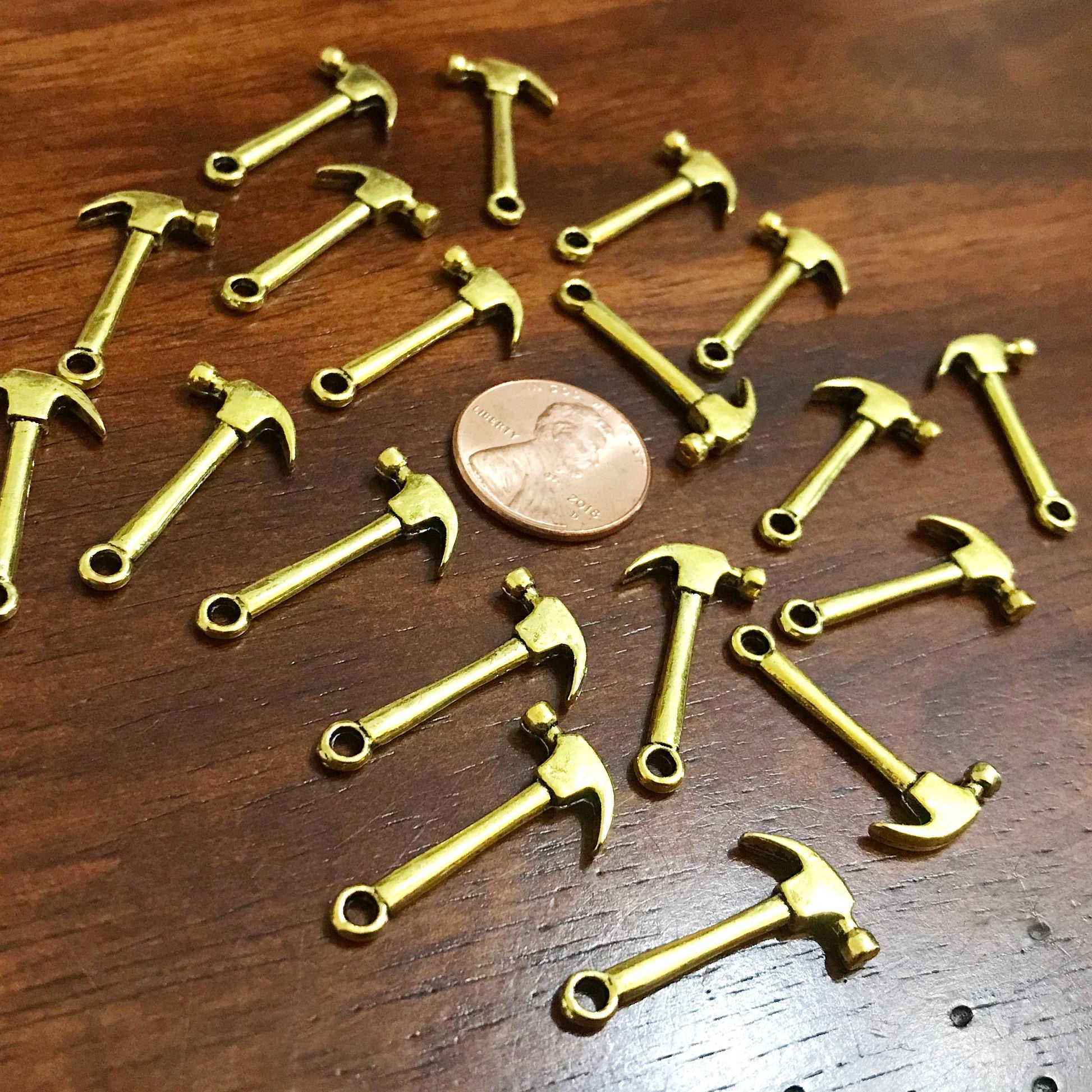 40pcs,, Hammer Charms, Antique Gold Charms, Gold Hammer Charms, Fire Dept Charms, Double Sided Hammer Charms, Tools Charms, Findings