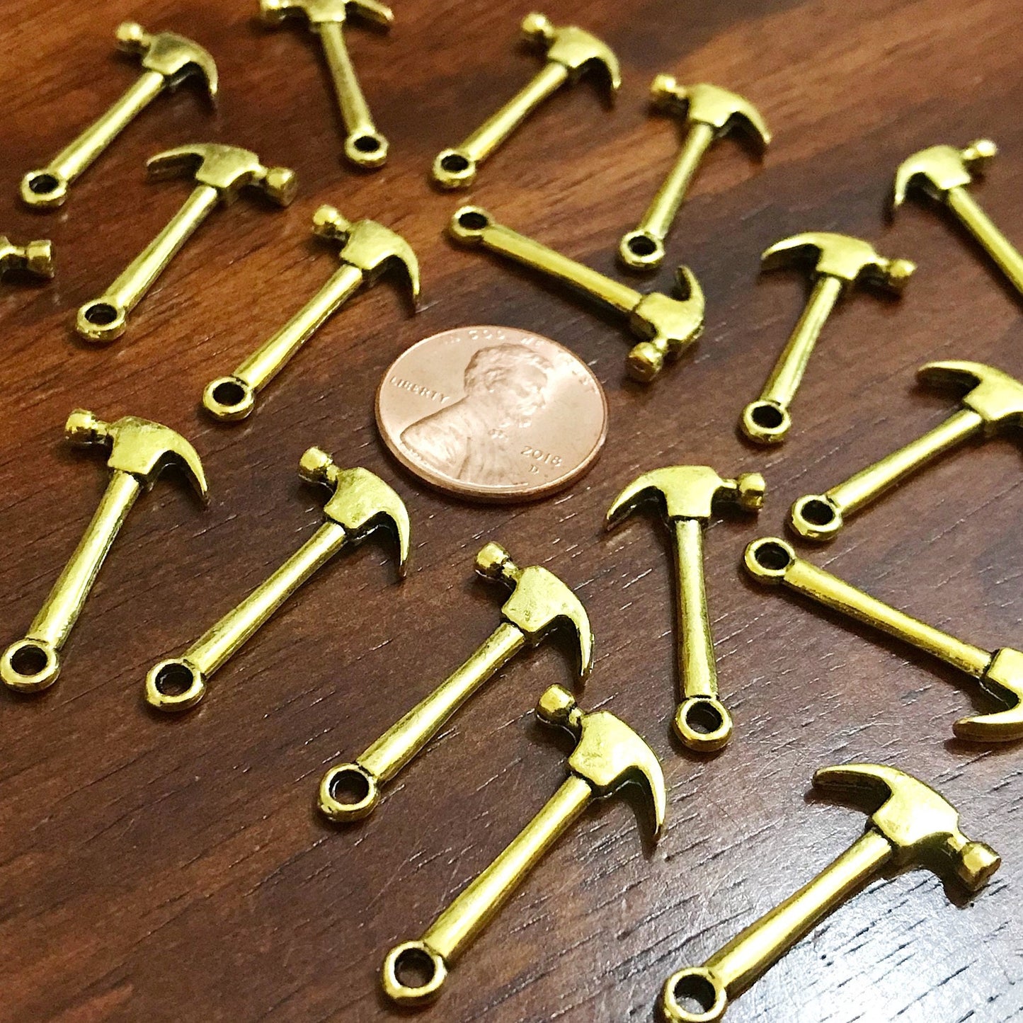 20pcs, Hammer Charms, Antique Gold Charms, Gold Hammer Charms, Fire Dept Charms, Double Sided Hammer Charms, Tools Charms, Findings