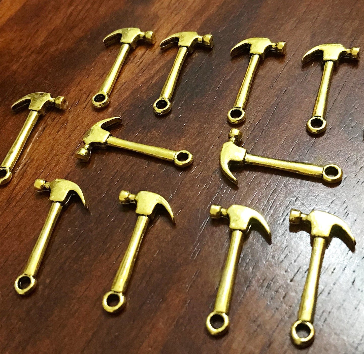 40pcs,, Hammer Charms, Antique Gold Charms, Gold Hammer Charms, Fire Dept Charms, Double Sided Hammer Charms, Tools Charms, Findings