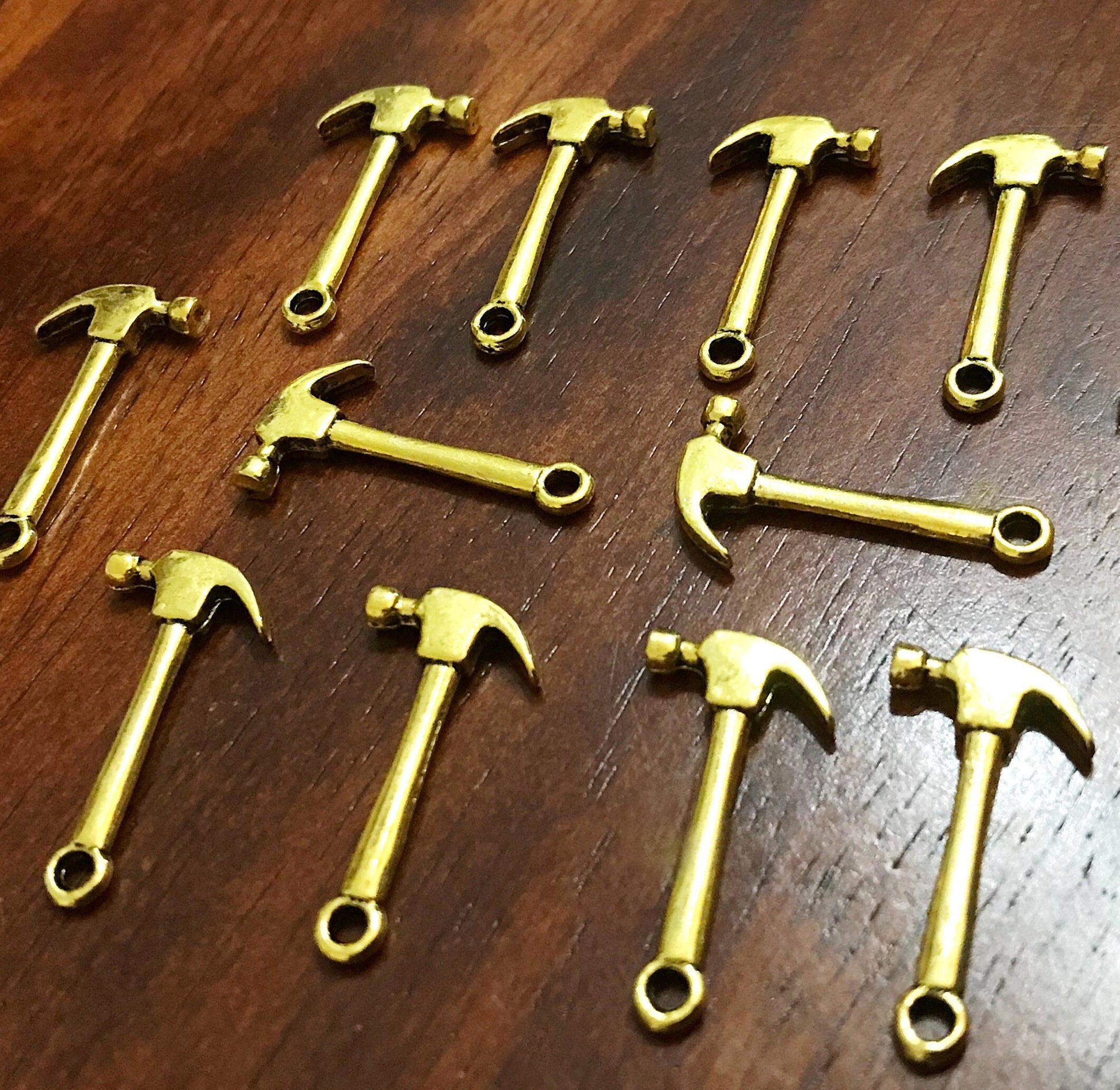 40pcs,, Hammer Charms, Antique Gold Charms, Gold Hammer Charms, Fire Dept Charms, Double Sided Hammer Charms, Tools Charms, Findings