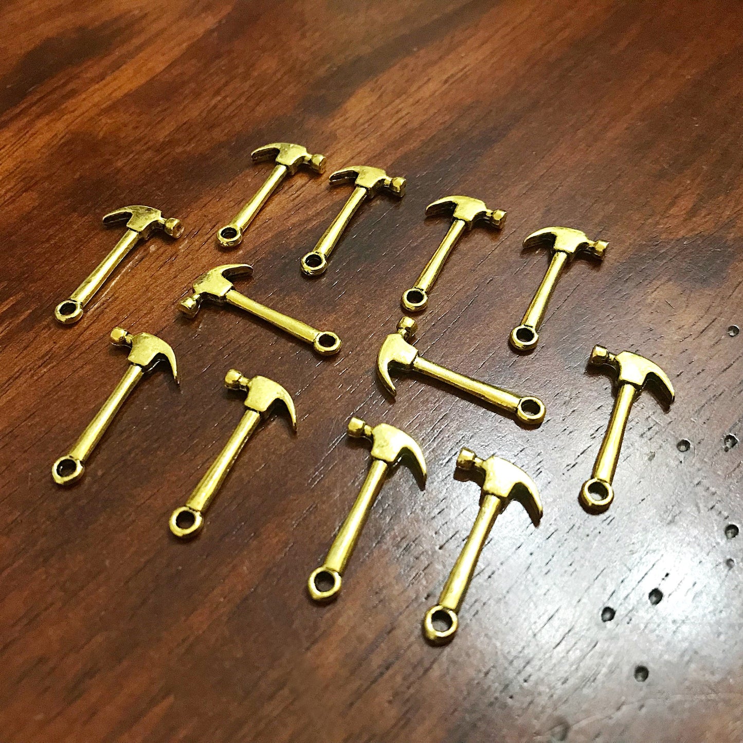 40pcs,, Hammer Charms, Antique Gold Charms, Gold Hammer Charms, Fire Dept Charms, Double Sided Hammer Charms, Tools Charms, Findings