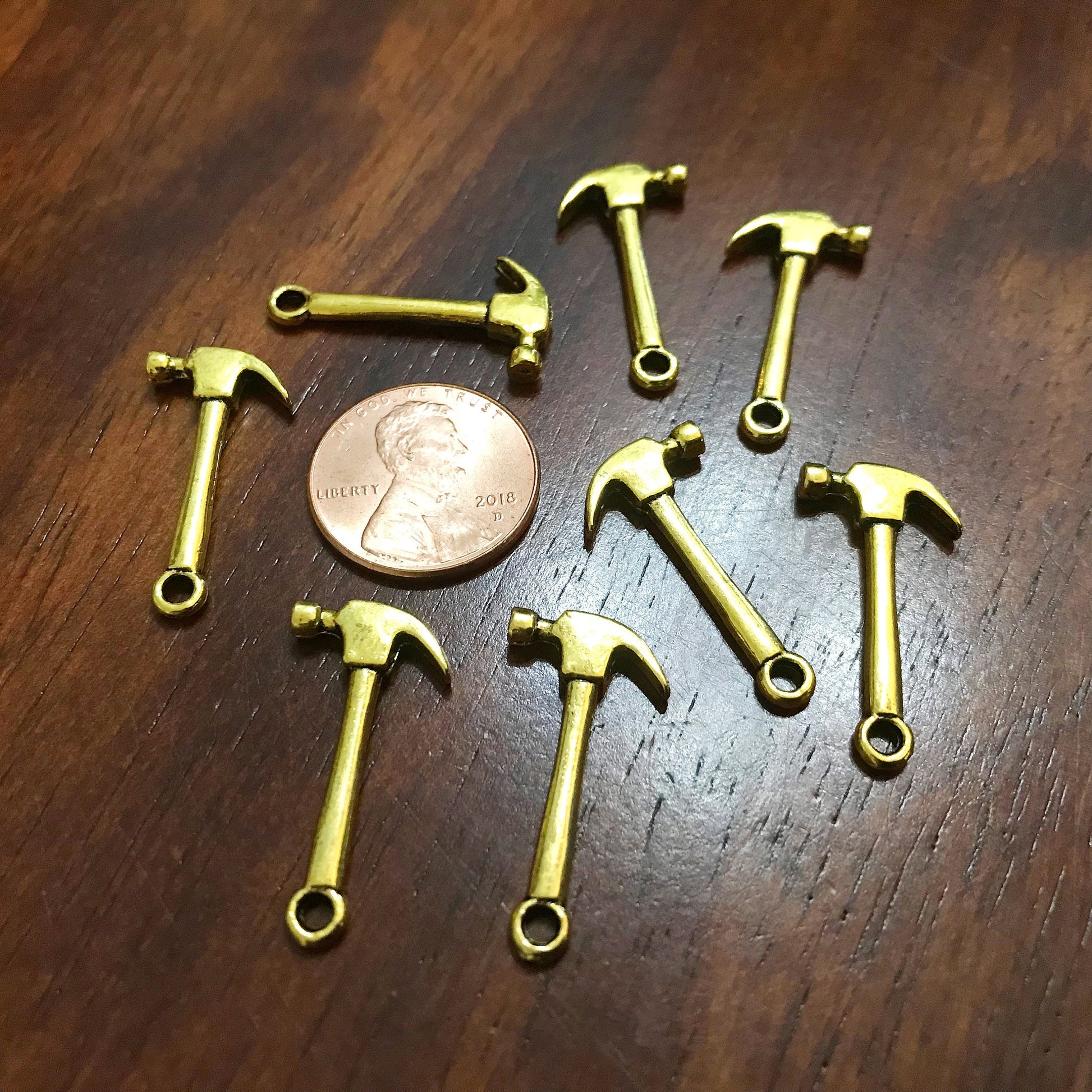 40pcs,, Hammer Charms, Antique Gold Charms, Gold Hammer Charms, Fire Dept Charms, Double Sided Hammer Charms, Tools Charms, Findings