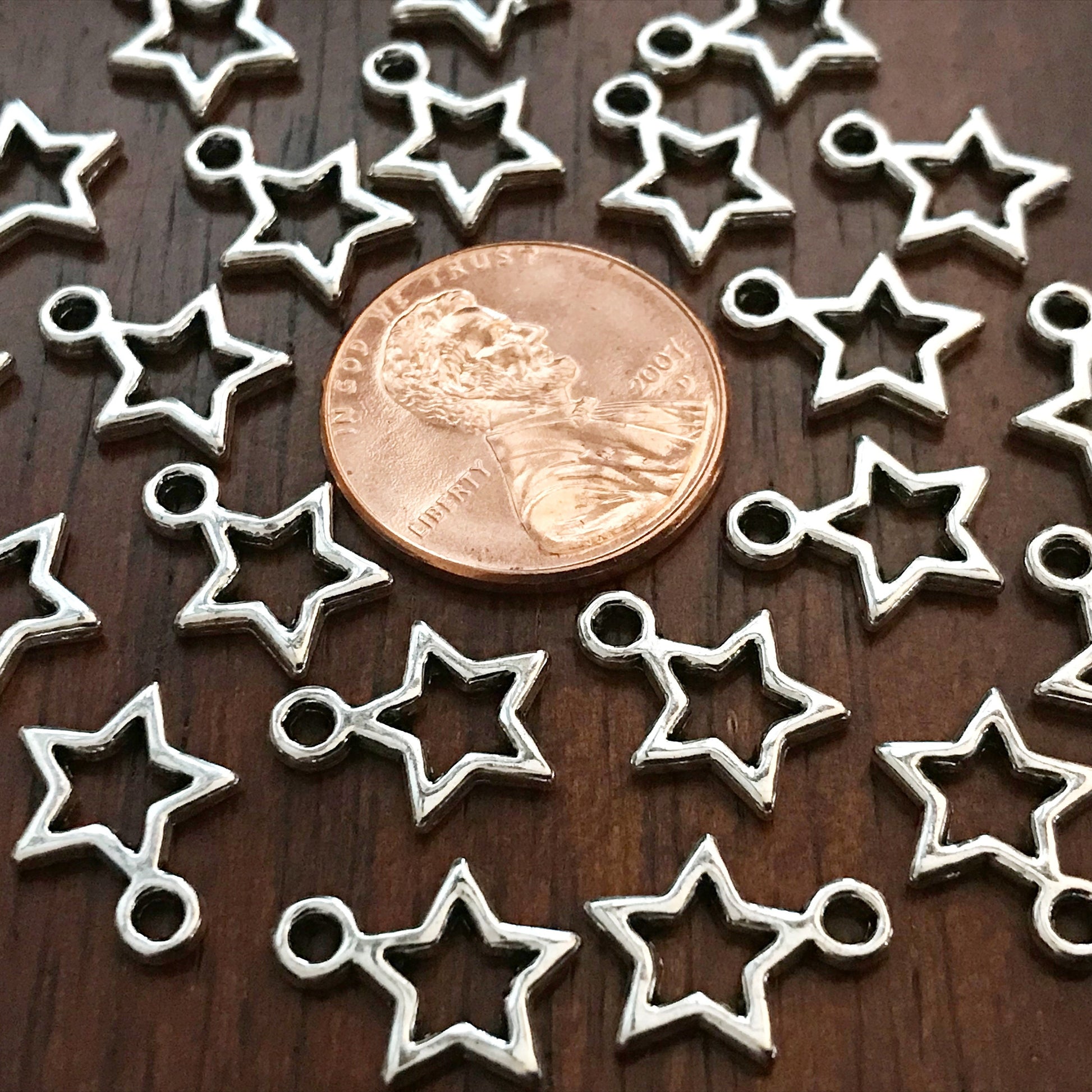 50pcs, Star Charms, Antique Silver Charms, Tiny Star Charms, 2 Sided Star Charms, Texas Star Charms, Double Sided Star Charms, Findings