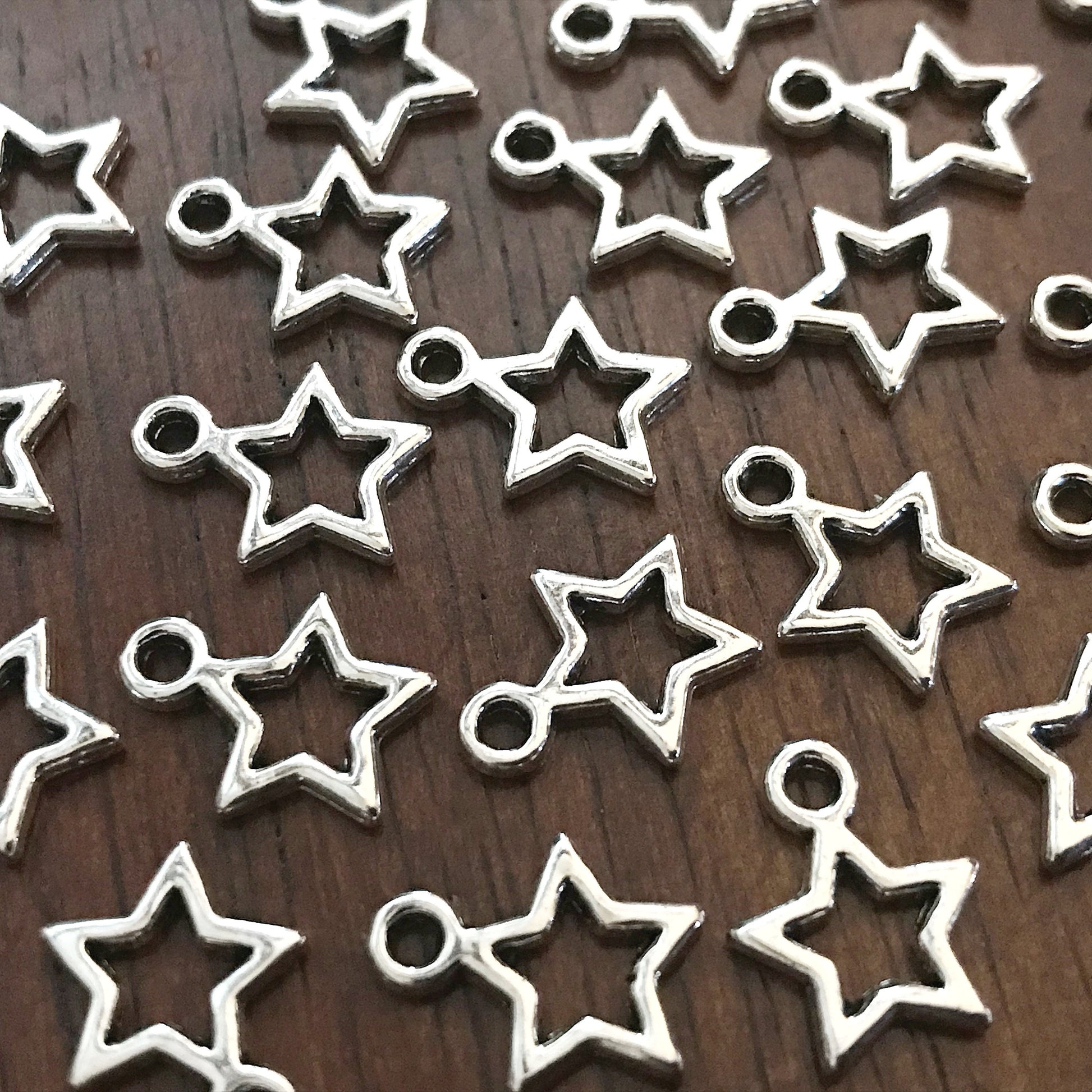50pcs, Star Charms, Antique Silver Charms, Tiny Star Charms, 2 Sided Star Charms, Texas Star Charms, Double Sided Star Charms, Findings