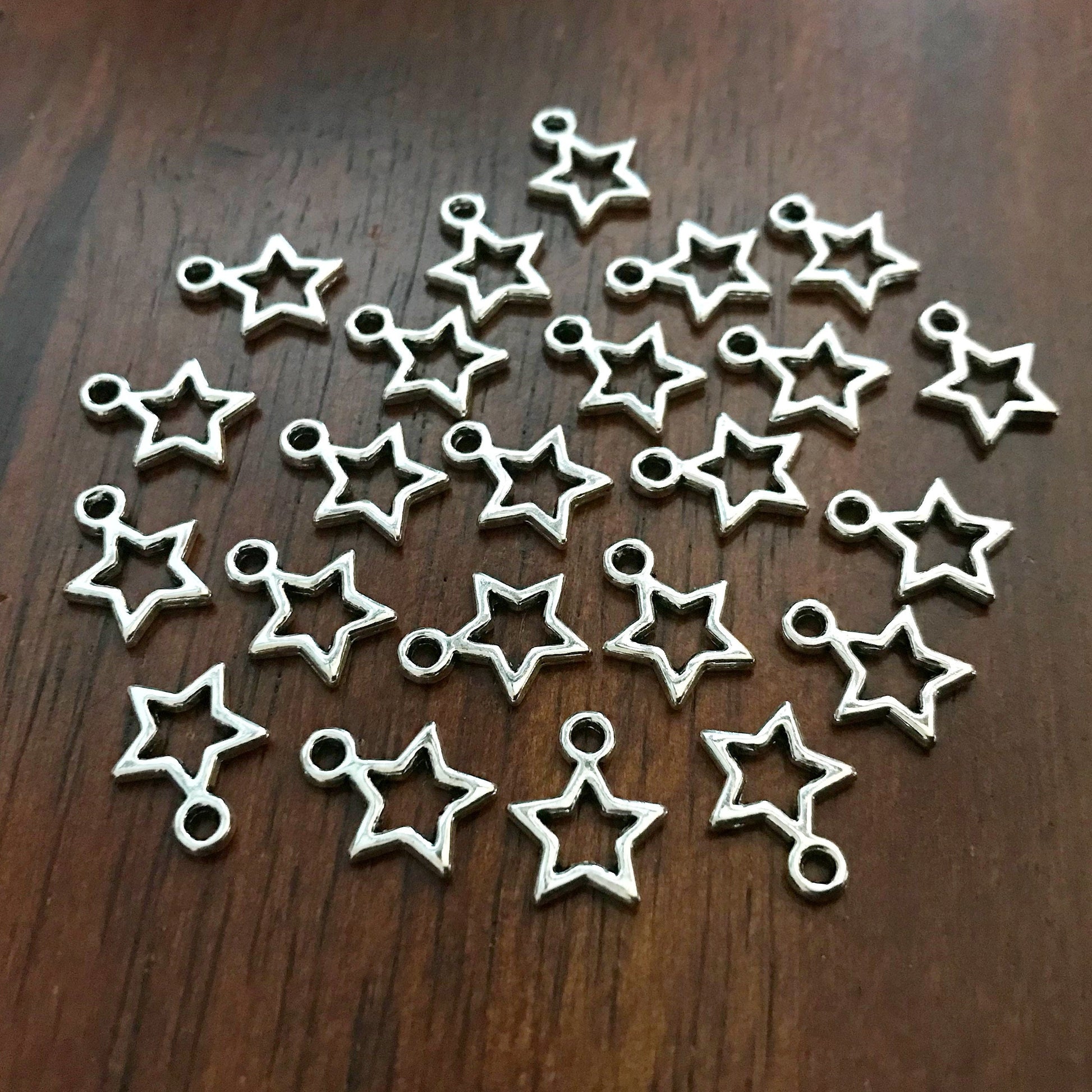 50pcs, Star Charms, Antique Silver Charms, Tiny Star Charms, 2 Sided Star Charms, Texas Star Charms, Double Sided Star Charms, Findings
