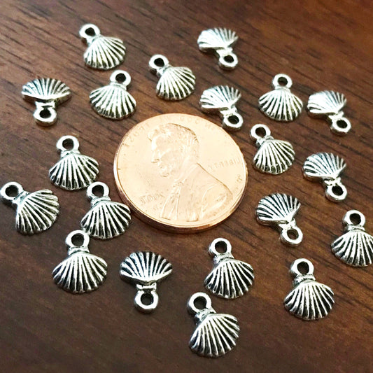50pcs, Seashell Charms, Antique Silver Charms, Tiny Seashell Charms, Sea Shells, Silver Shell Charms, Starfish Shell Charms, Findings