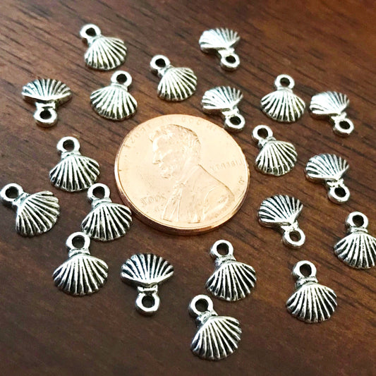 25pcs, Seashell Charms, Antique Silver Charms, Tiny Seashell Charms, Sea Shells, Silver Shell Charms, Starfish Shell Charms, Findings