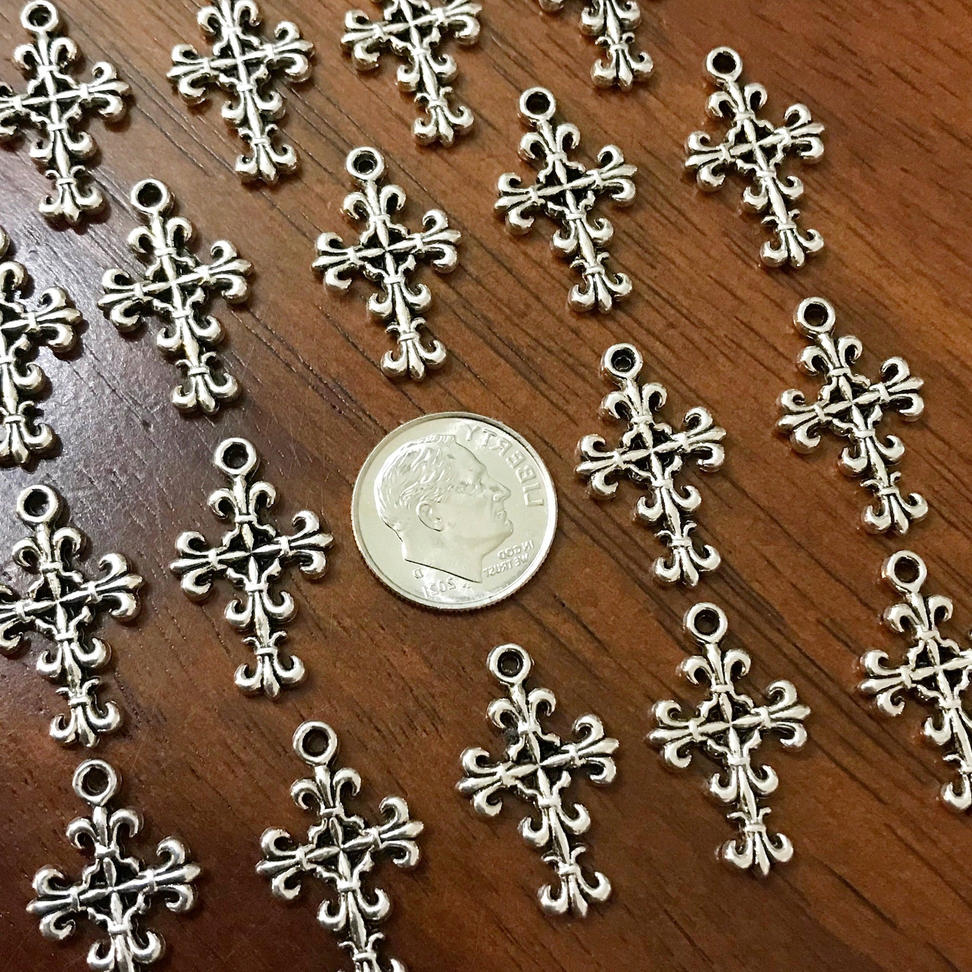 20pcs, Cross Charms, Filigree Cross Charms, Detailed Cross, Antique Silver Charms, Double Sided Cross Charms, Fancy Cross Charms, Findings