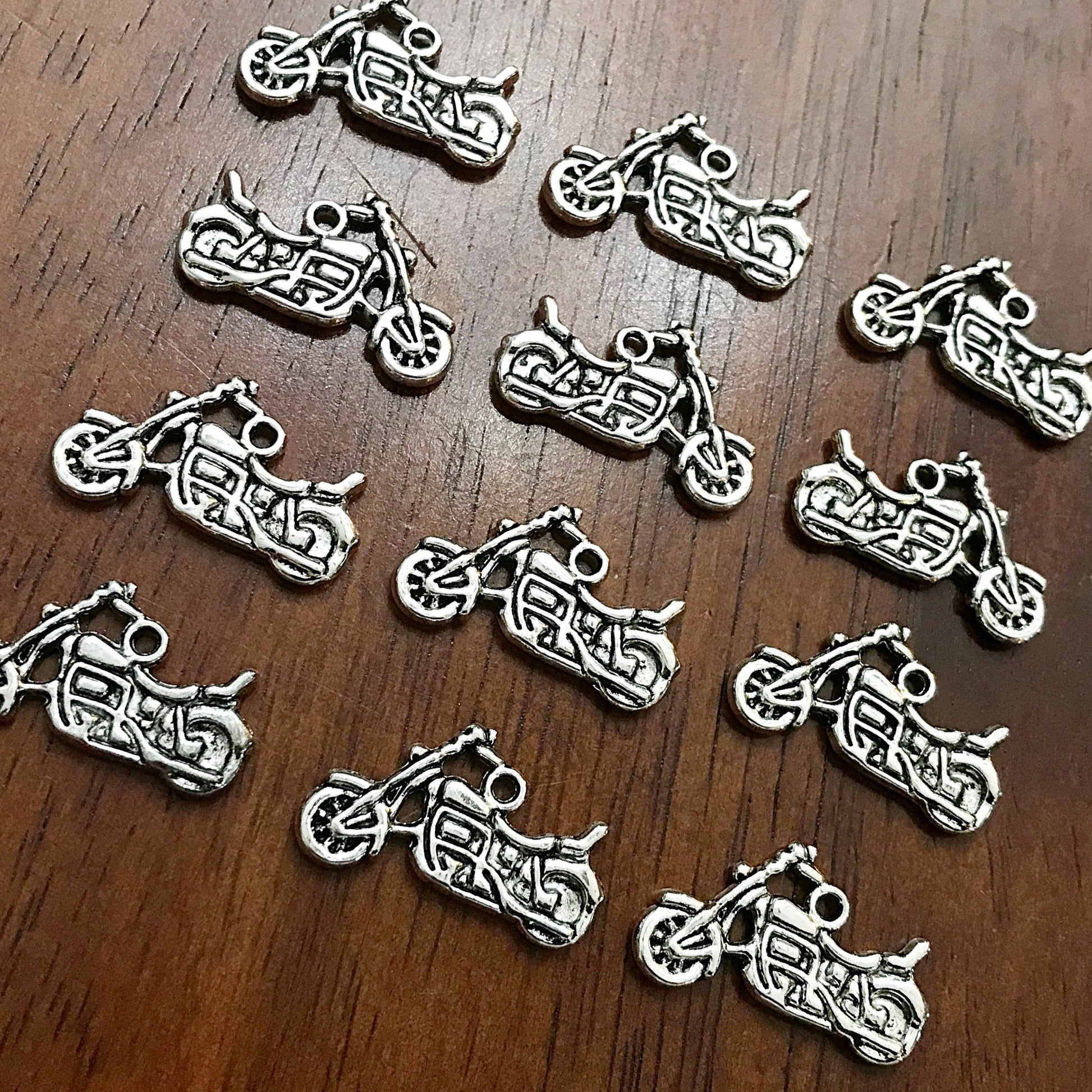 25pcs, Motorcycle Charms, Antique Silver Motorcycle Charms, Motorbike Charms, Double Sided Motorcycle Charms, Dirt Bike Charms, Findings