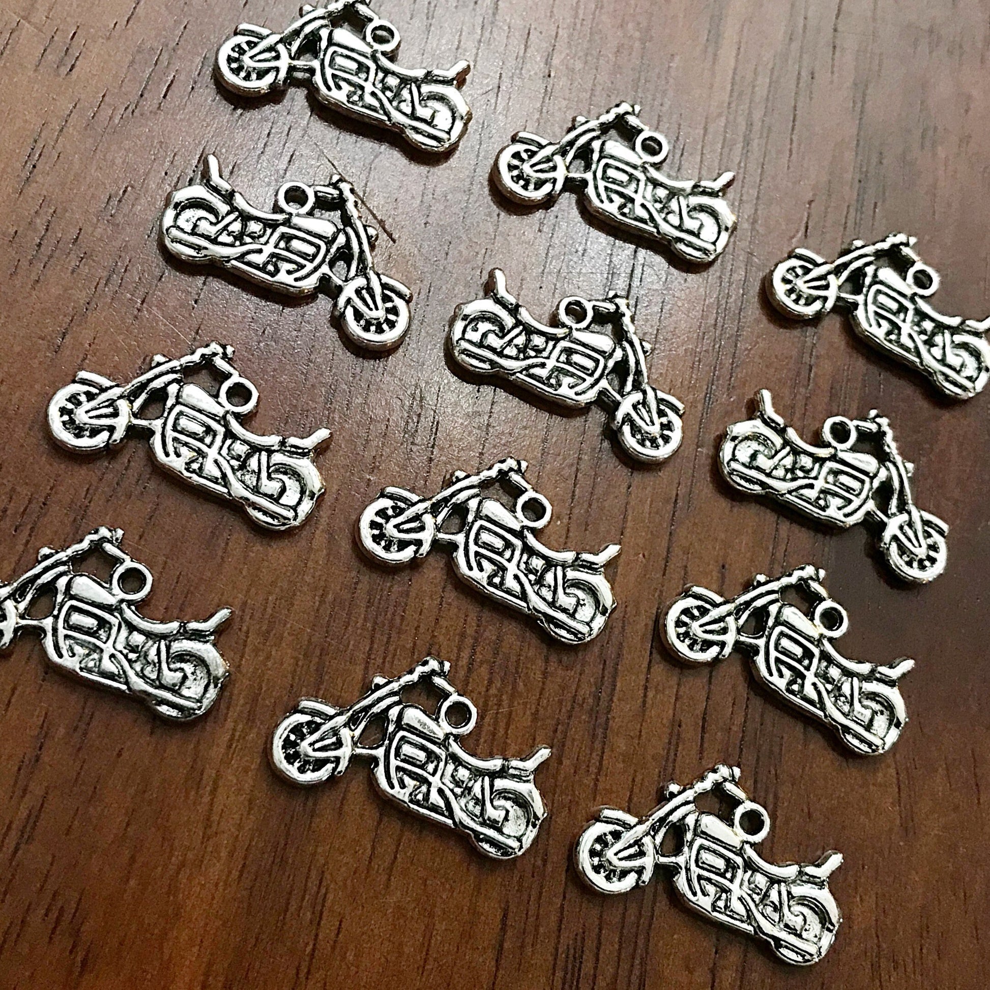 15pcs, Motorcycle Charms, Antique Silver Motorcycle Charms, Motorbike Charms, Double Sided Motorcycle Charms, Dirt Bike Charms, Findings
