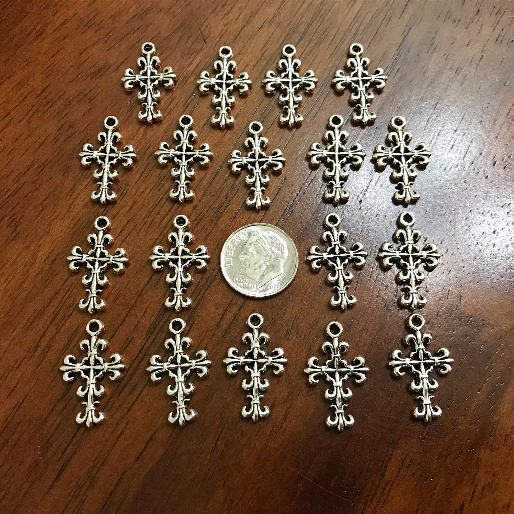 20pcs, Cross Charms, Filigree Cross Charms, Detailed Cross, Antique Silver Charms, Double Sided Cross Charms, Fancy Cross Charms, Findings