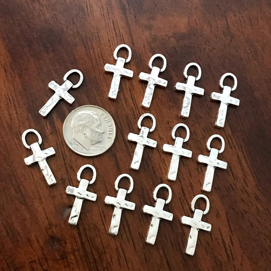 40pcs, Silver Cross Charms, Hammered Cross Charms, Hammered Cross Pendants, Fancy Cross Charms, Double Sided Cross Charms, Findings