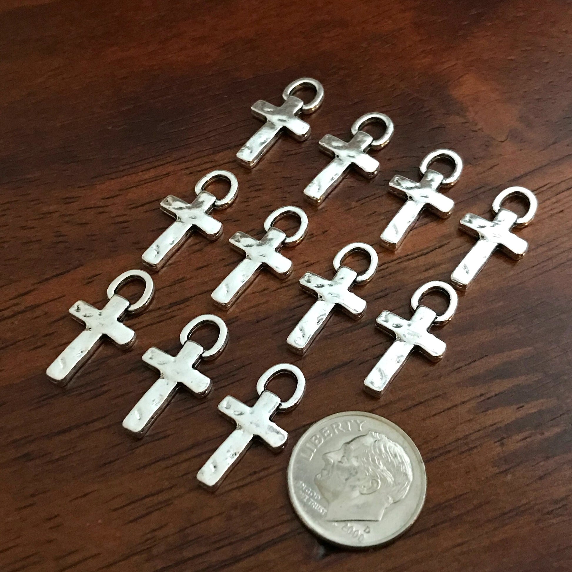 40pcs, Silver Cross Charms, Hammered Cross Charms, Hammered Cross Pendants, Fancy Cross Charms, Double Sided Cross Charms, Findings