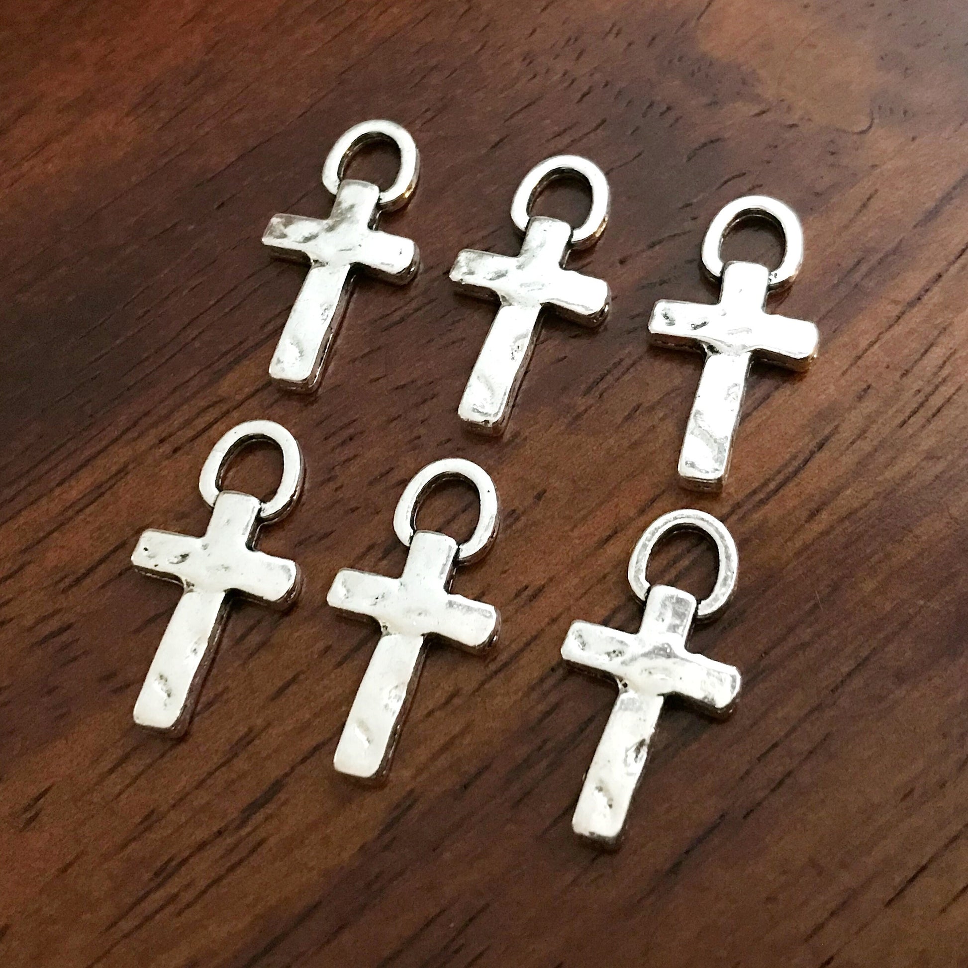 40pcs, Silver Cross Charms, Hammered Cross Charms, Hammered Cross Pendants, Fancy Cross Charms, Double Sided Cross Charms, Findings