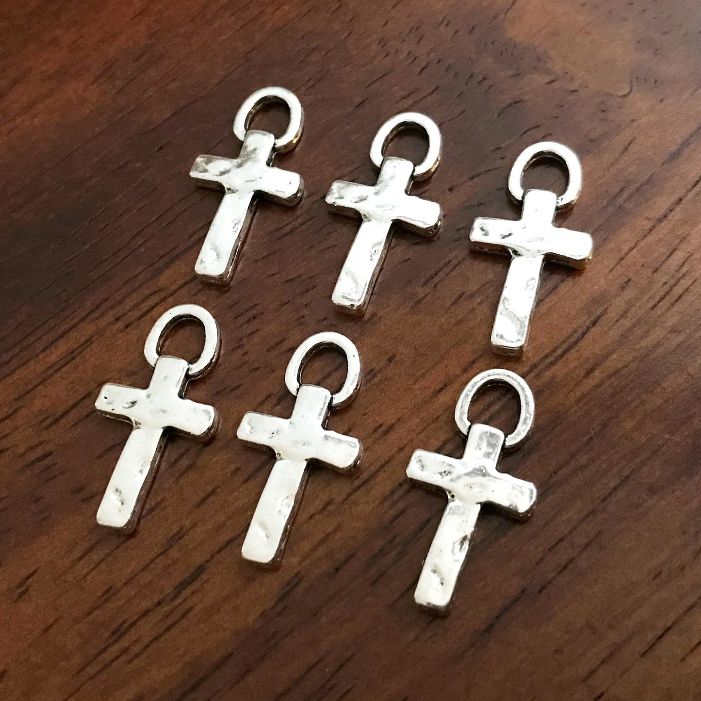 20pcs, Silver Cross Charms, Hammered Cross Charms, Hammered Cross Pendants, Fancy Cross Charms, Double Sided Cross Charms, Findings