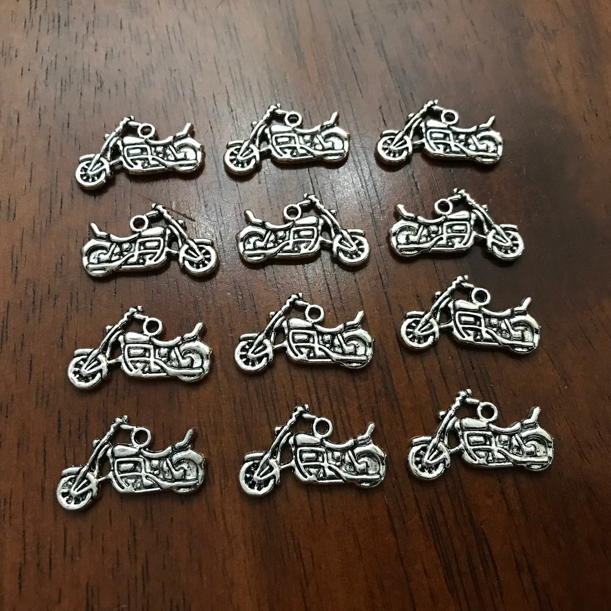 15pcs, Motorcycle Charms, Antique Silver Motorcycle Charms, Motorbike Charms, Double Sided Motorcycle Charms, Dirt Bike Charms, Findings