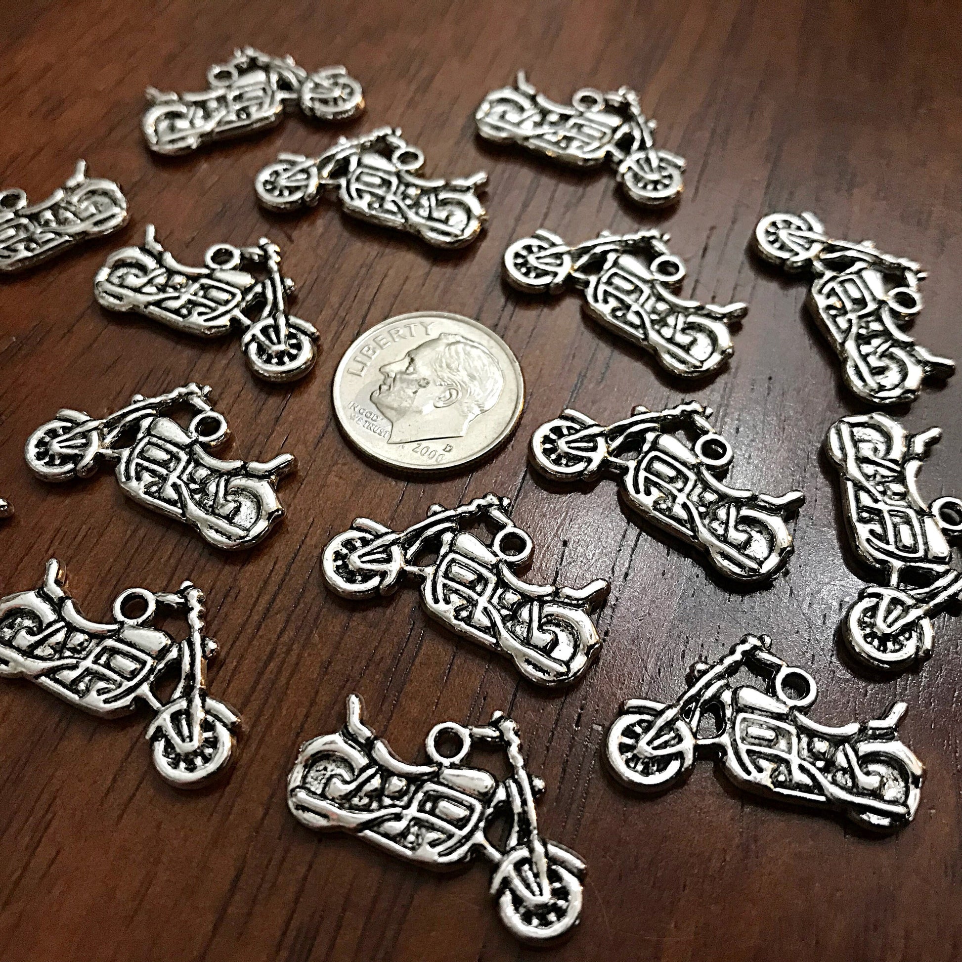 15pcs, Motorcycle Charms, Antique Silver Motorcycle Charms, Motorbike Charms, Double Sided Motorcycle Charms, Dirt Bike Charms, Findings