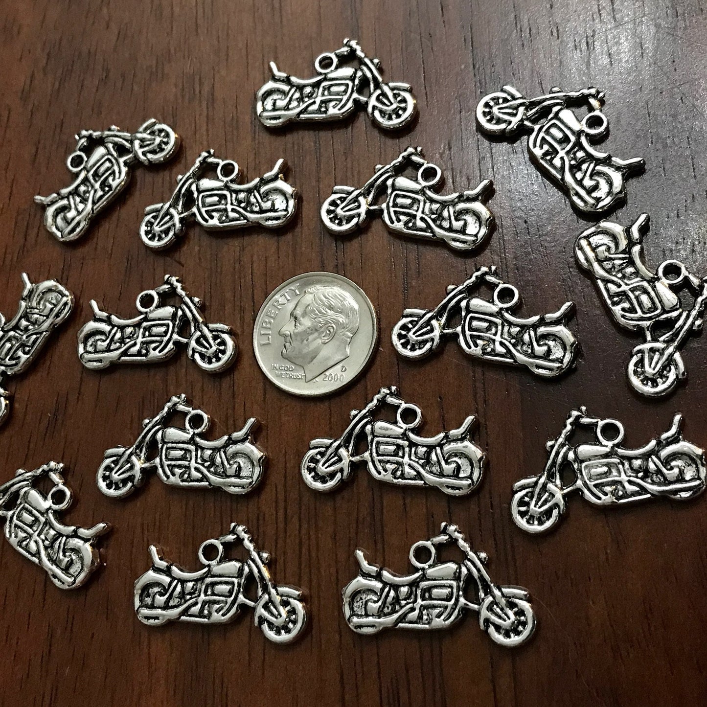 25pcs, Motorcycle Charms, Antique Silver Motorcycle Charms, Motorbike Charms, Double Sided Motorcycle Charms, Dirt Bike Charms, Findings