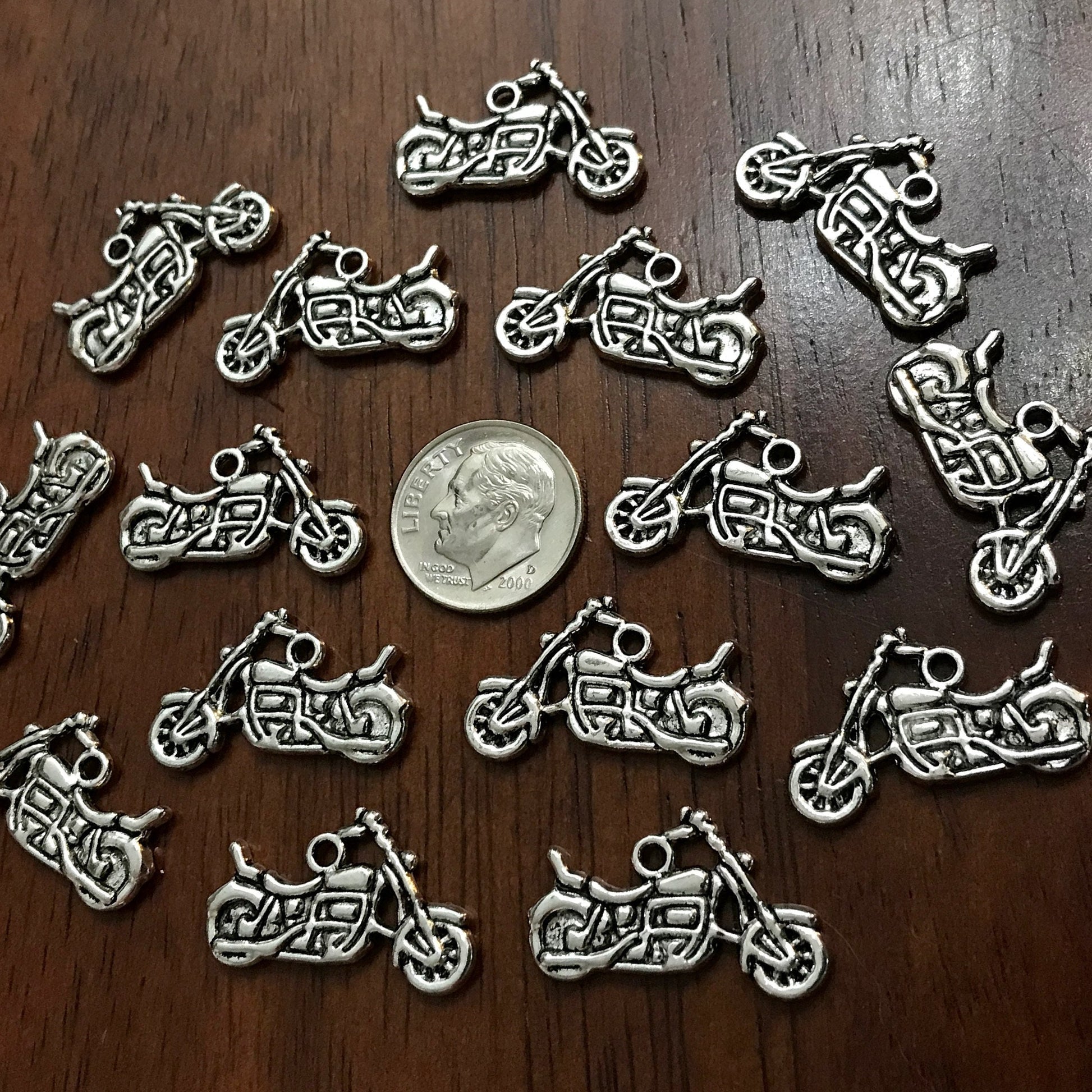 15pcs, Motorcycle Charms, Antique Silver Motorcycle Charms, Motorbike Charms, Double Sided Motorcycle Charms, Dirt Bike Charms, Findings