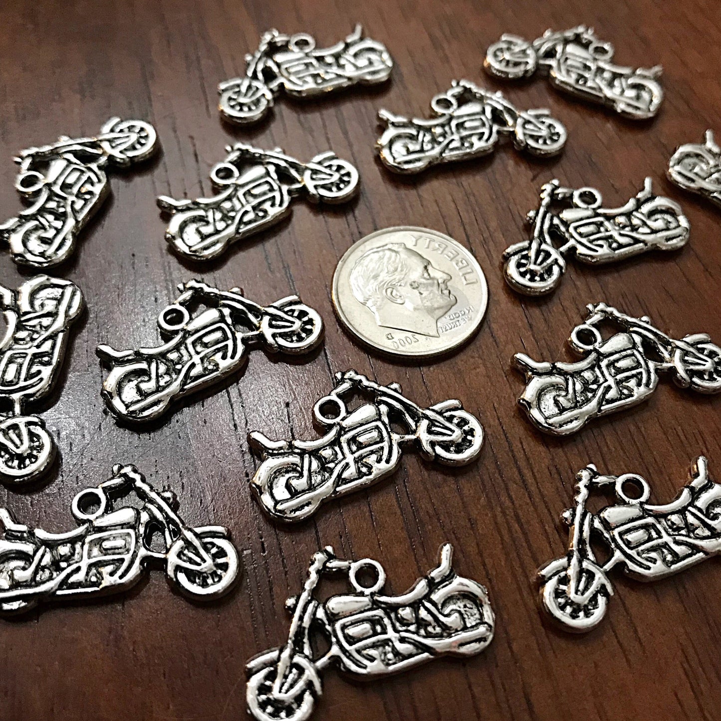 15pcs, Motorcycle Charms, Antique Silver Motorcycle Charms, Motorbike Charms, Double Sided Motorcycle Charms, Dirt Bike Charms, Findings