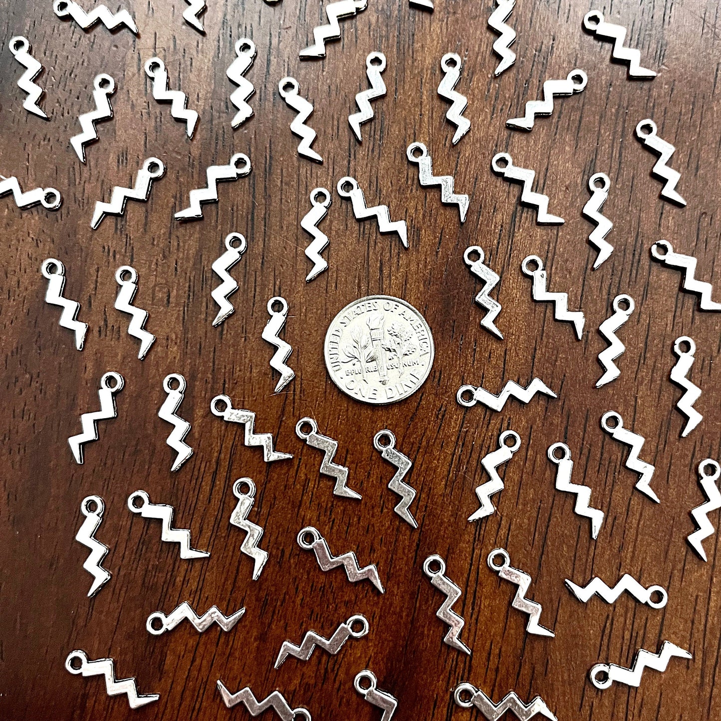 25pcs, Lightning Bolt Charms, Antique Silver Lightning Charms, Lightning Bolt Pendants, Thunder Charms, 2 Sided Lightning Charms, Findings
