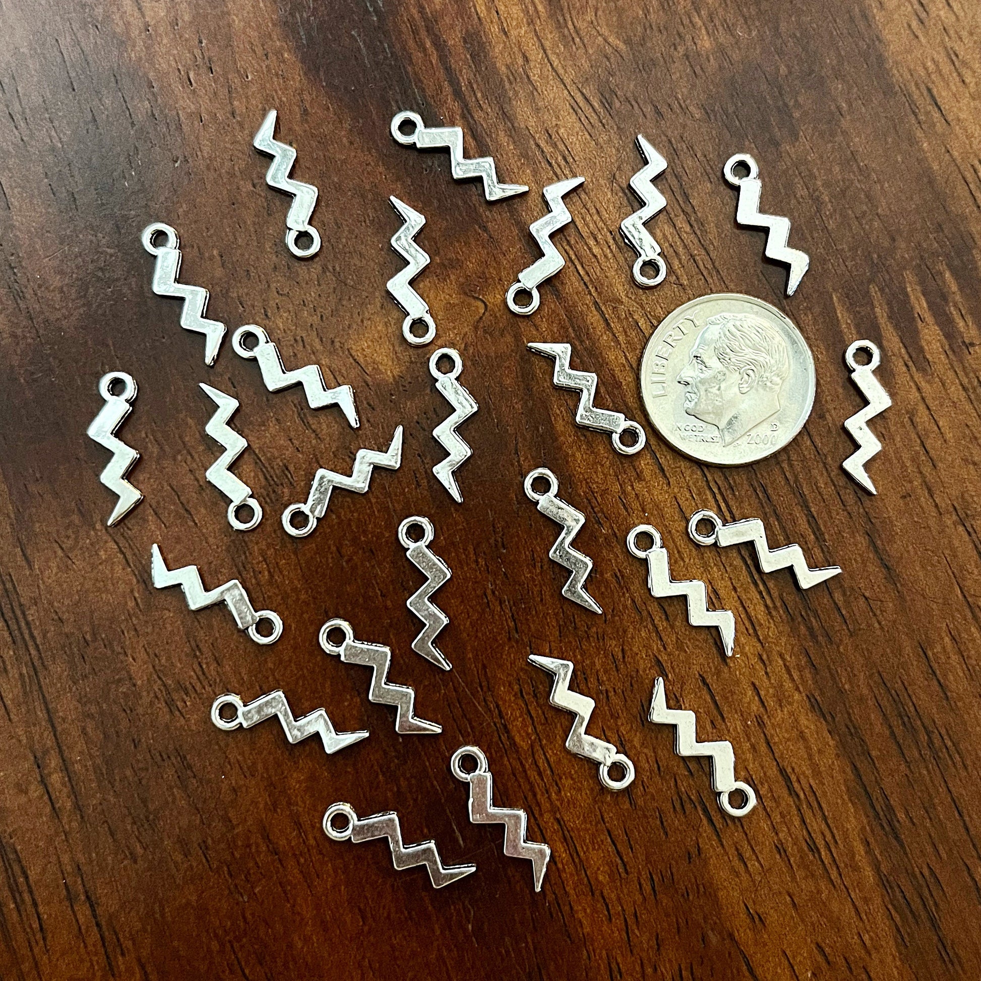 Bulk 50pcs, Lightning Bolt Charms, Antique Silver Lightning Charms, Thunder Bolt Charms, Wizard Charms, 2 Sided Lightning Charms, Findings