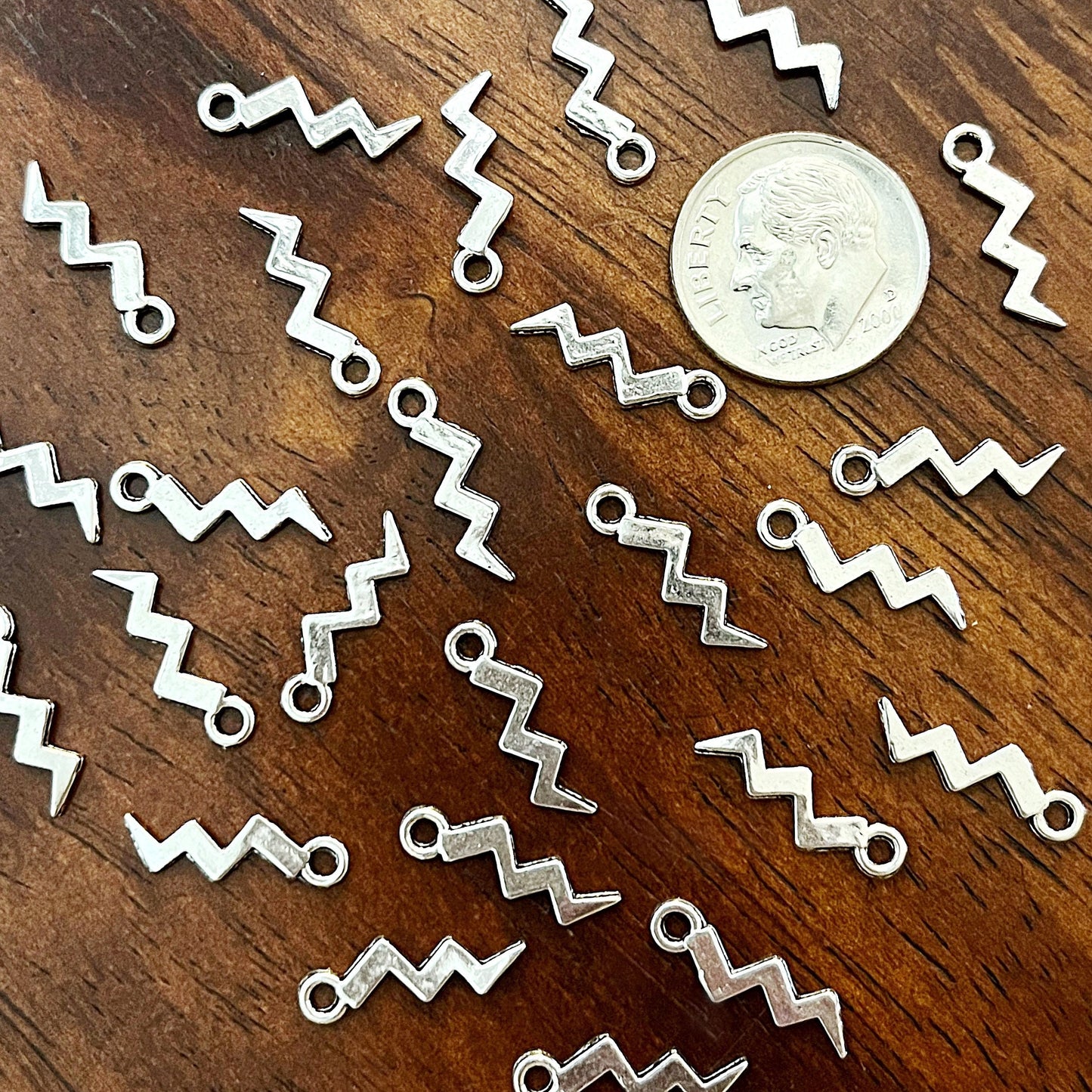 Bulk 50pcs, Lightning Bolt Charms, Antique Silver Lightning Charms, Thunder Bolt Charms, Wizard Charms, 2 Sided Lightning Charms, Findings