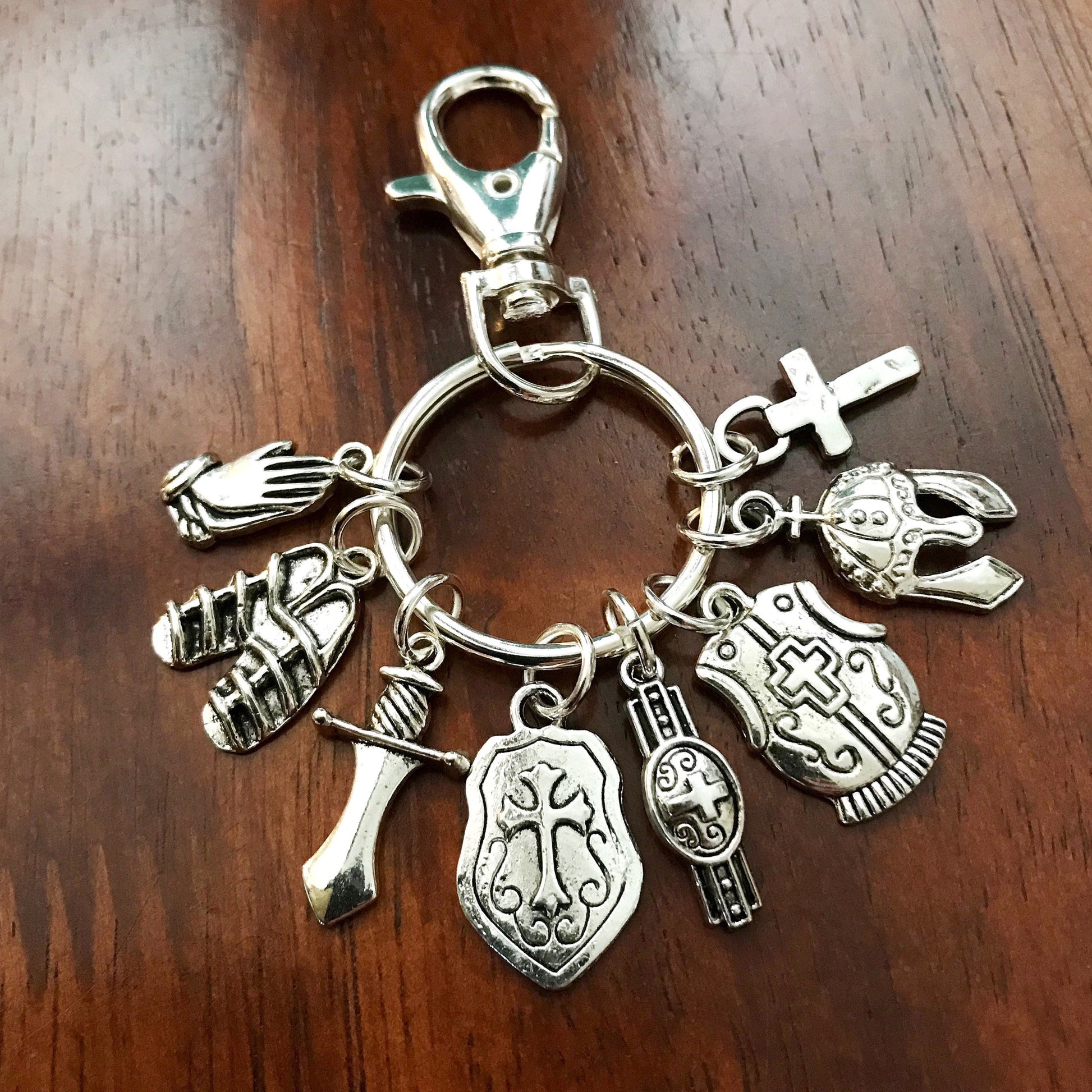 Armor of God Keychain, Armor of God Charm Zipper Pull, Armor Of God Keychain with Swivel Latch Hook, Armor of God Rearview Mirror Charm