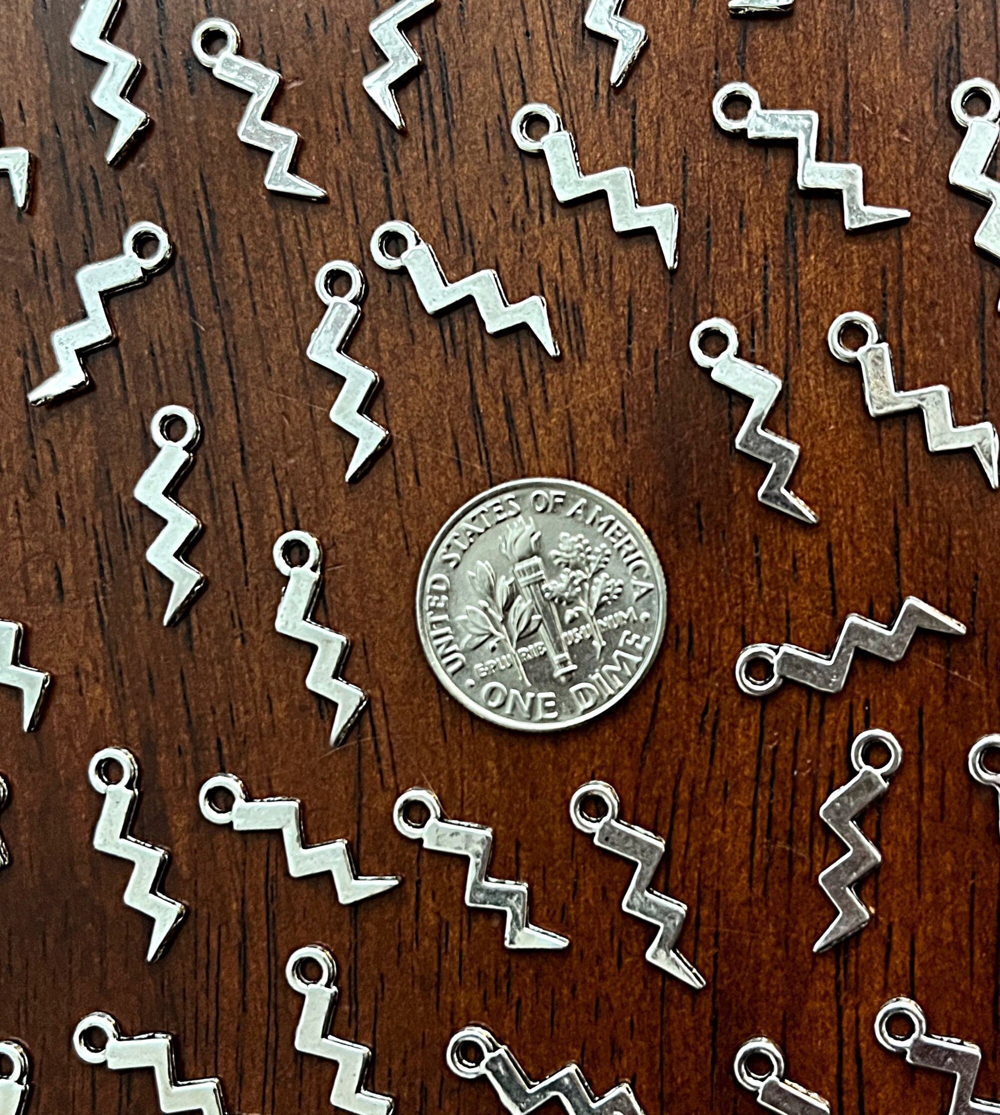 25pcs, Lightning Bolt Charms, Antique Silver Lightning Charms, Lightning Bolt Pendants, Thunder Charms, 2 Sided Lightning Charms, Findings