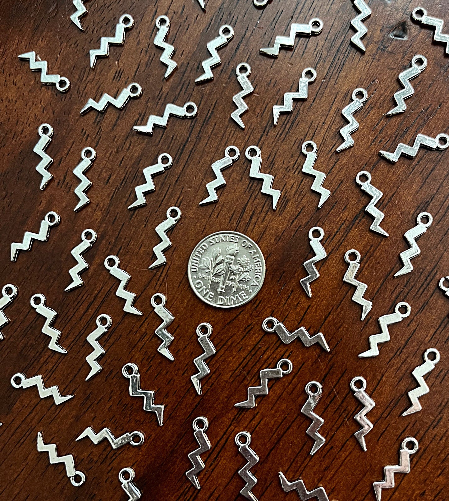 25pcs, Lightning Bolt Charms, Antique Silver Lightning Charms, Lightning Bolt Pendants, Thunder Charms, 2 Sided Lightning Charms, Findings