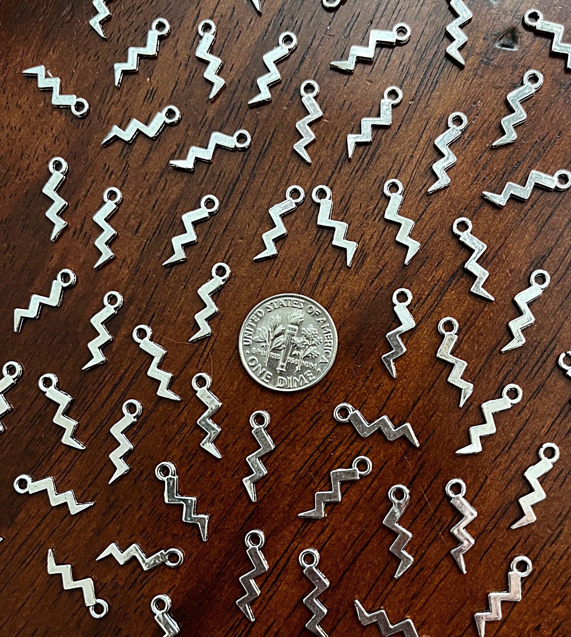 Bulk 50pcs, Lightning Bolt Charms, Antique Silver Lightning Charms, Thunder Bolt Charms, Wizard Charms, 2 Sided Lightning Charms, Findings