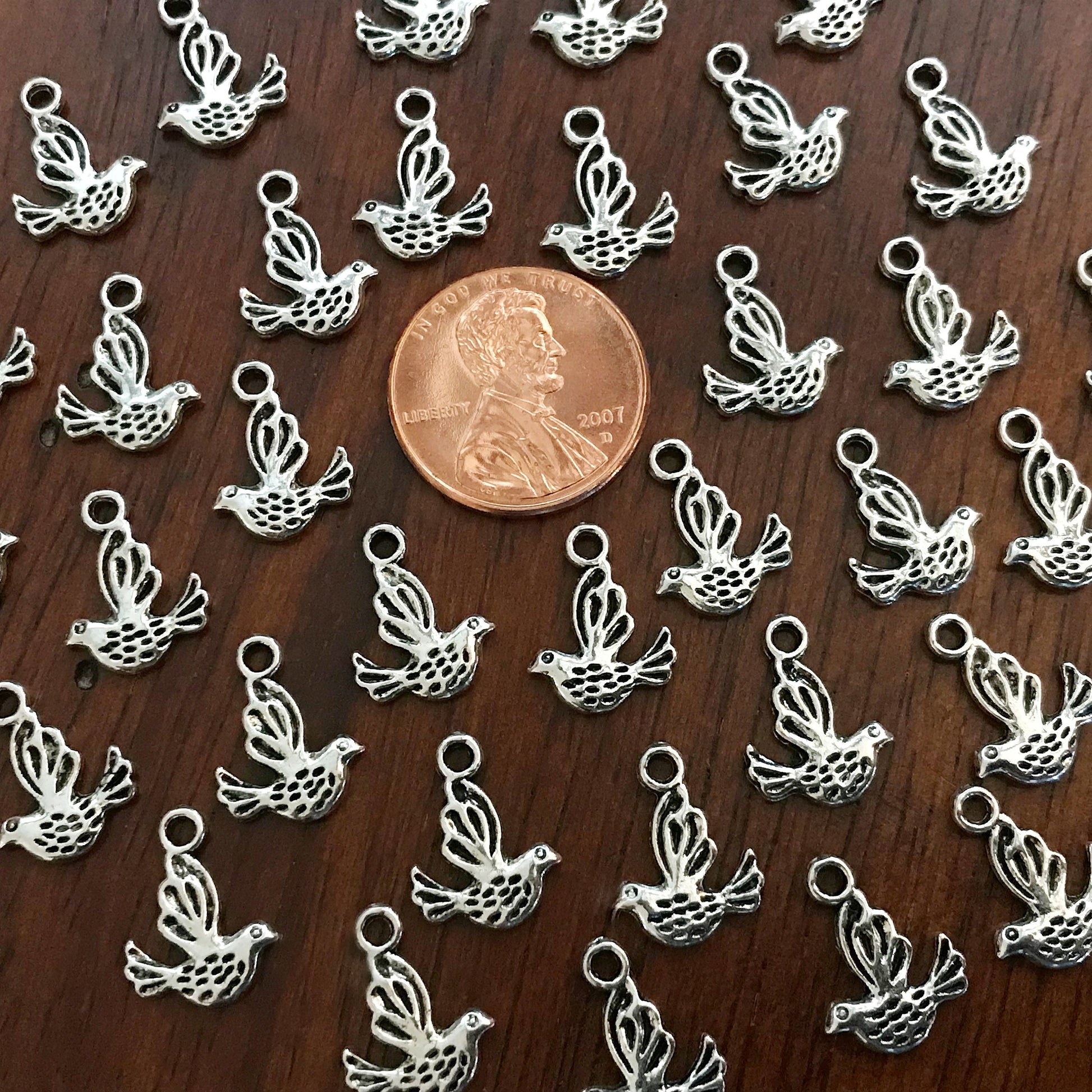 20 Dove Charms, Dove with Olive Branch Charms, Bird Charms, 2-Sided Dove Charms, Dove of Peace Charms, Antique Silver Dove, Charms, Findings