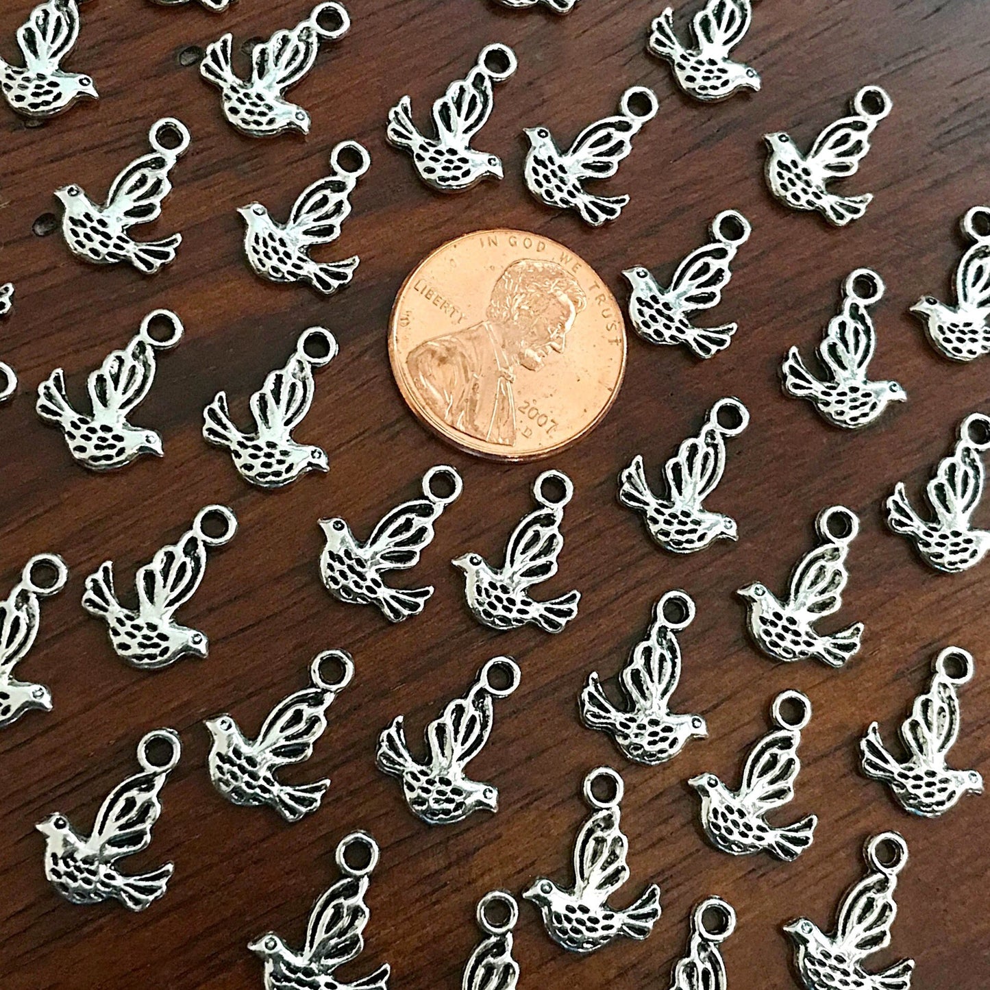 20 Dove Charms, Dove with Olive Branch Charms, Bird Charms, 2-Sided Dove Charms, Dove of Peace Charms, Antique Silver Dove, Charms, Findings