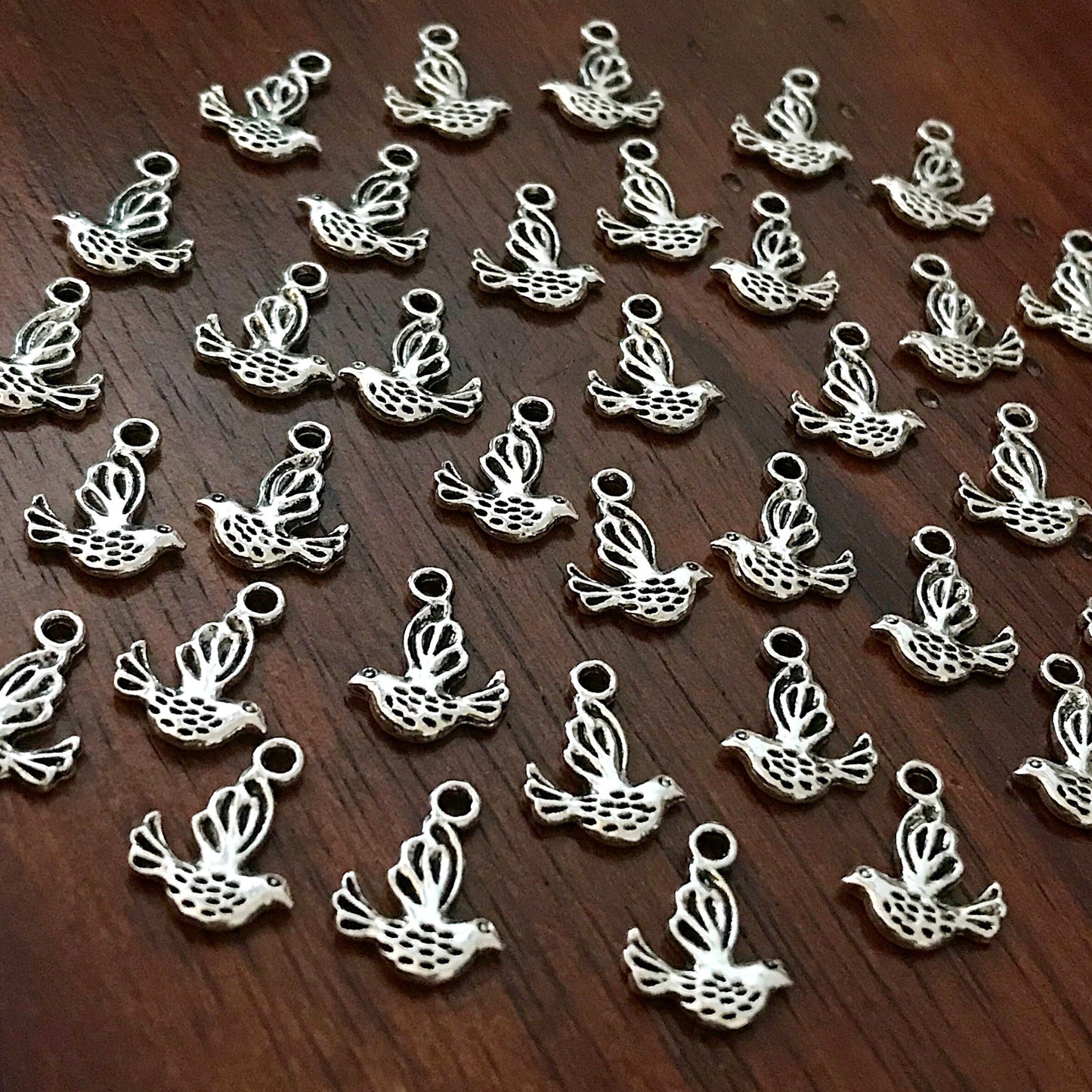 40 Dove Charms, Dove with Olive Branch Charms, Bird Charms, 2-Sided Dove Charms, Dove of Peace Charms, Antique Silver Dove, Charms, Findings