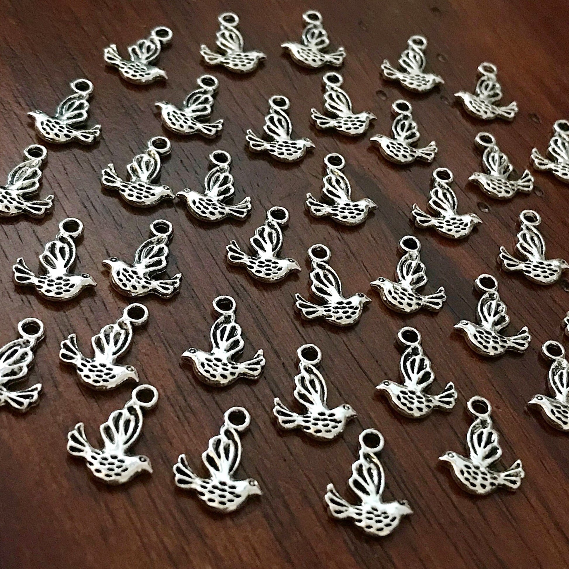 40 Dove Charms, Dove with Olive Branch Charms, Bird Charms, 2-Sided Dove Charms, Dove of Peace Charms, Antique Silver Dove, Charms, Findings