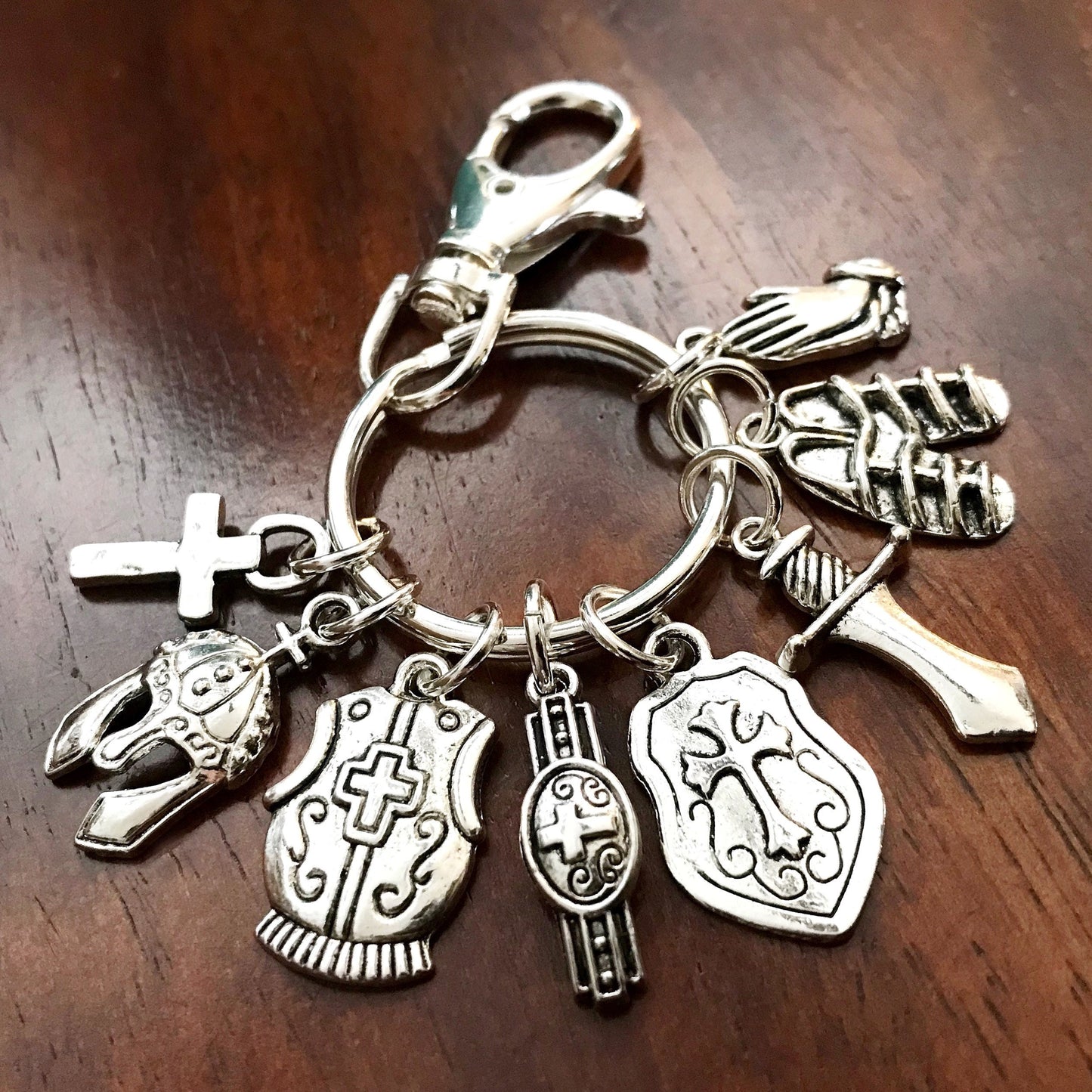 Armor of God Keychain, Armor of God Charm Zipper Pull, Armor Of God Keychain with Swivel Latch Hook, Armor of God Rearview Mirror Charm