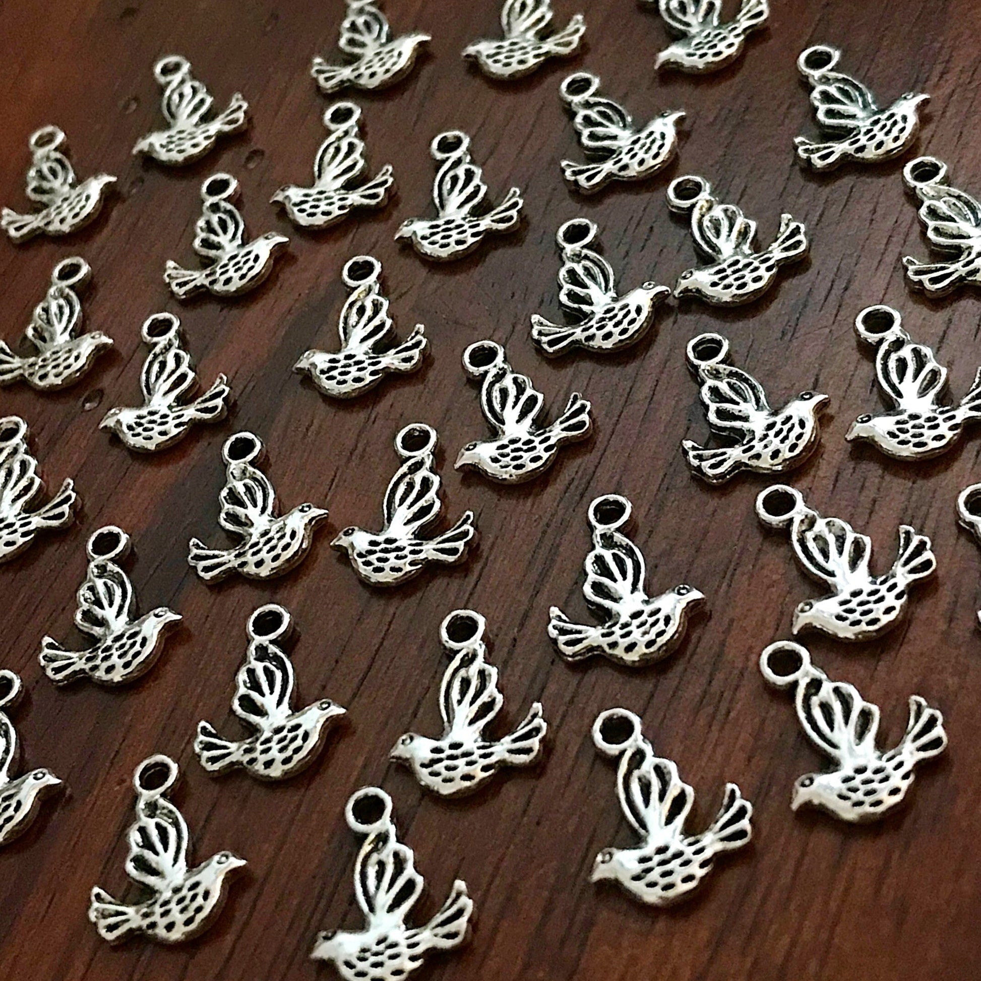 20 Dove Charms, Dove with Olive Branch Charms, Bird Charms, 2-Sided Dove Charms, Dove of Peace Charms, Antique Silver Dove, Charms, Findings