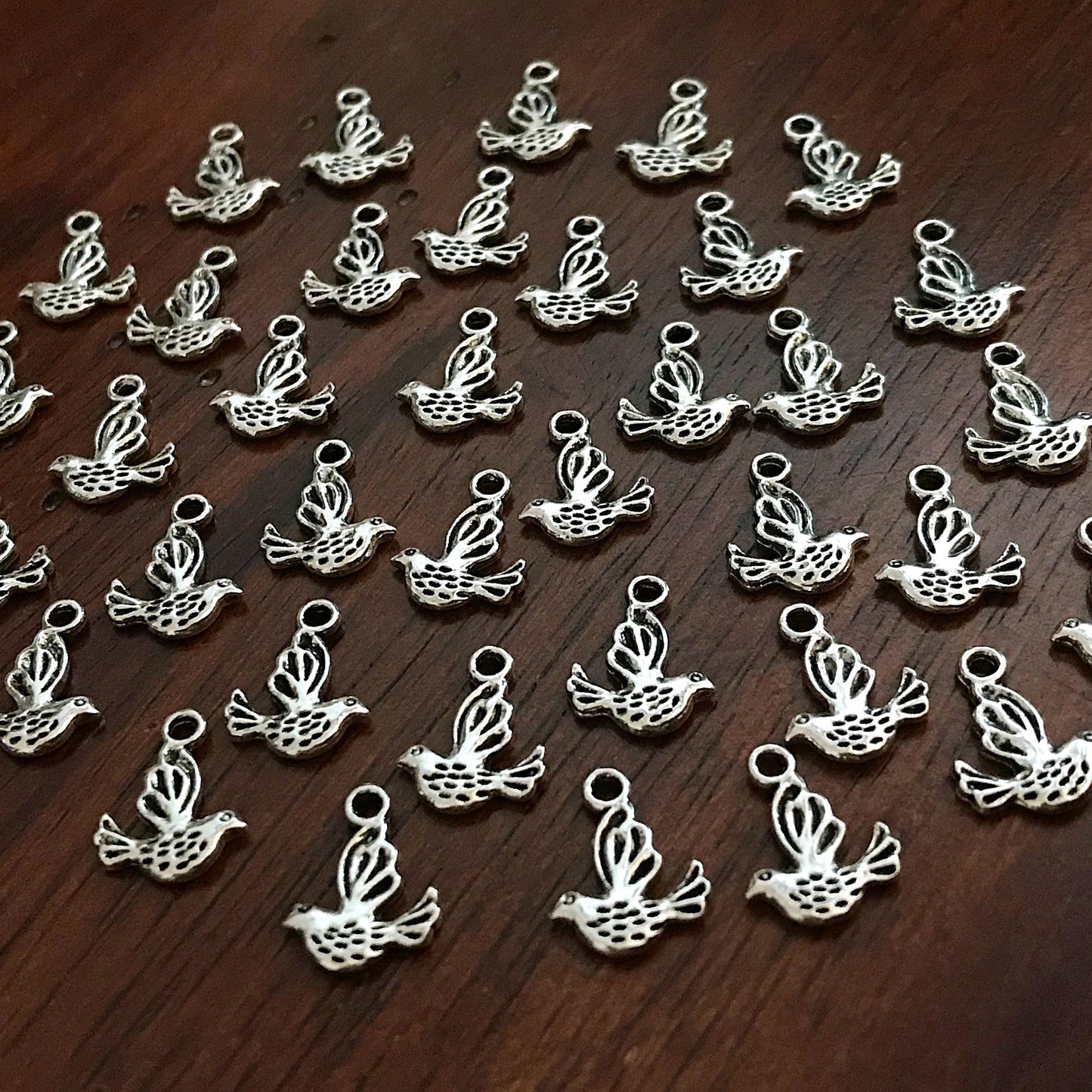 20 Dove Charms, Dove with Olive Branch Charms, Bird Charms, 2-Sided Dove Charms, Dove of Peace Charms, Antique Silver Dove, Charms, Findings