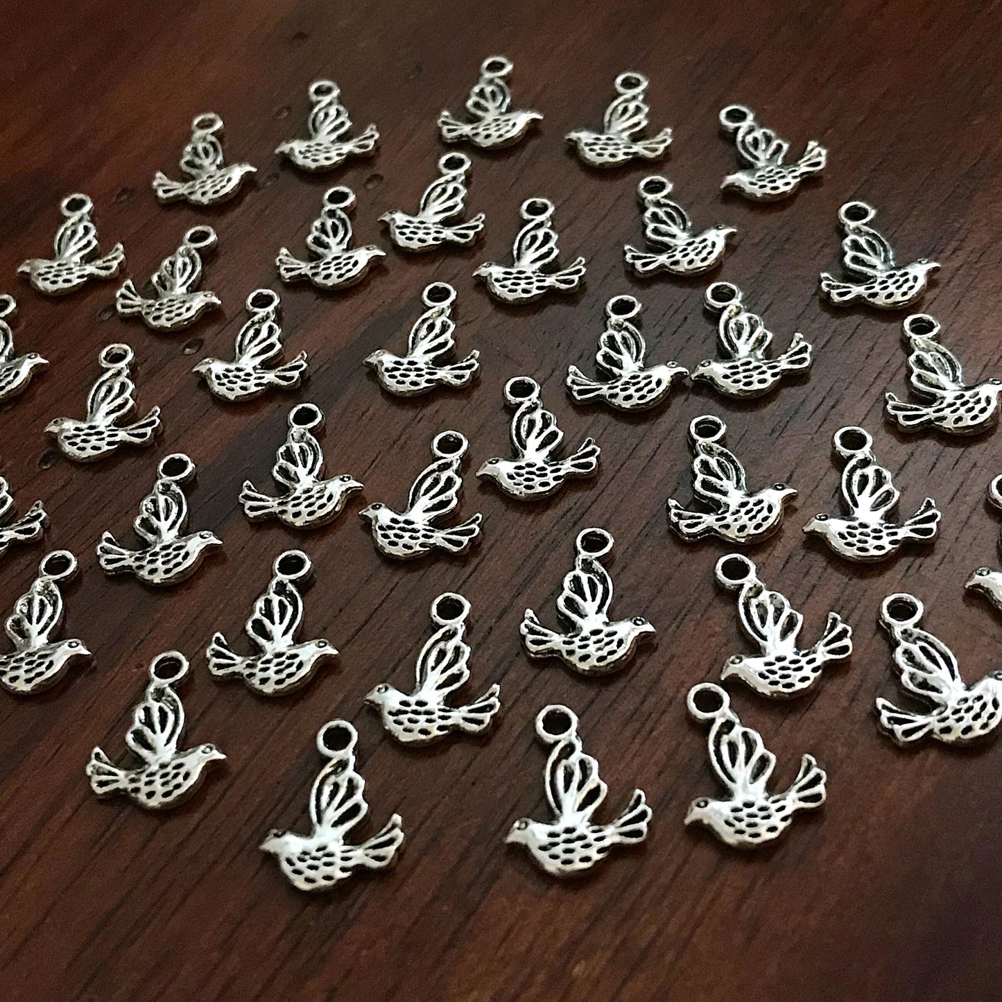 40 Dove Charms, Dove with Olive Branch Charms, Bird Charms, 2-Sided Dove Charms, Dove of Peace Charms, Antique Silver Dove, Charms, Findings