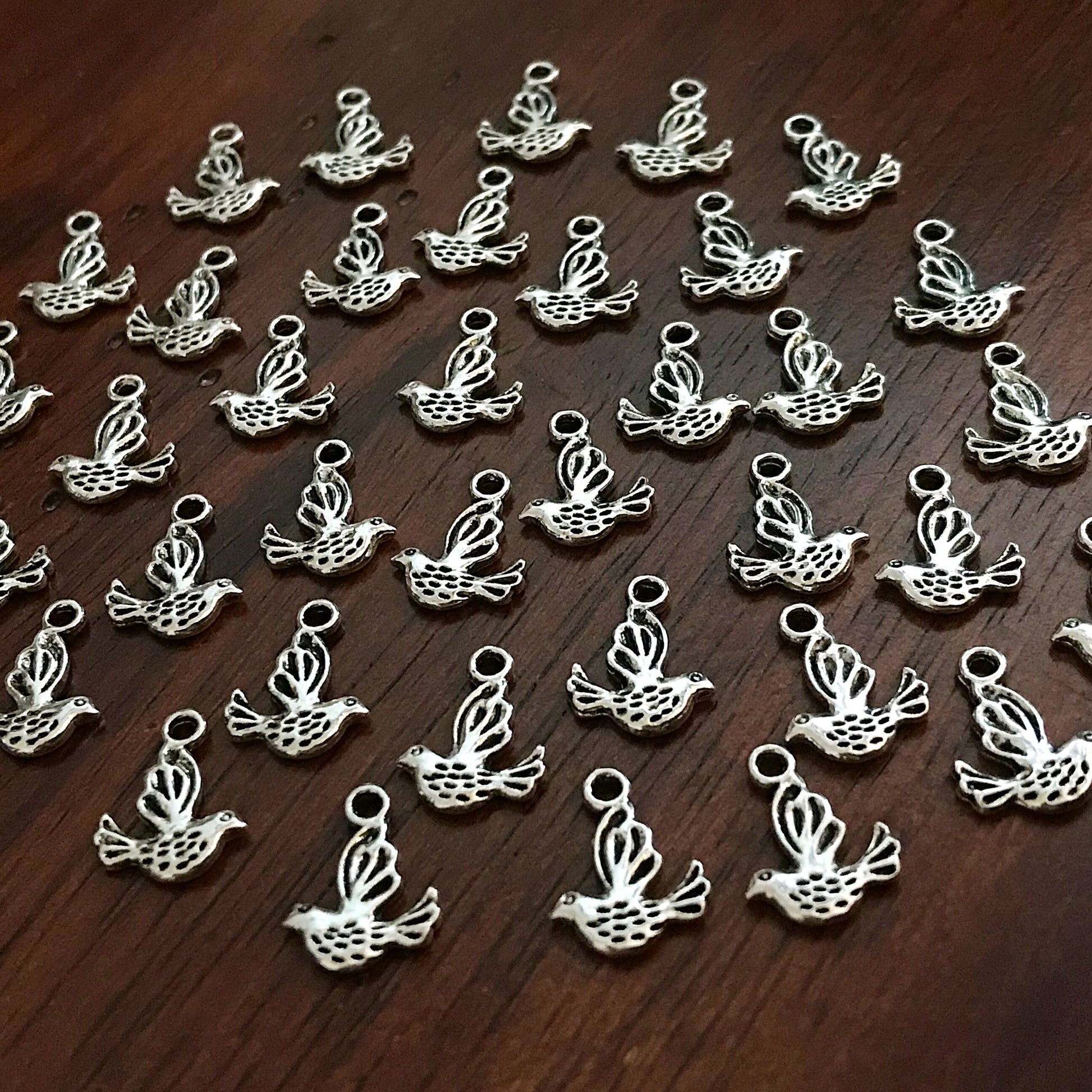 40 Dove Charms, Dove with Olive Branch Charms, Bird Charms, 2-Sided Dove Charms, Dove of Peace Charms, Antique Silver Dove, Charms, Findings