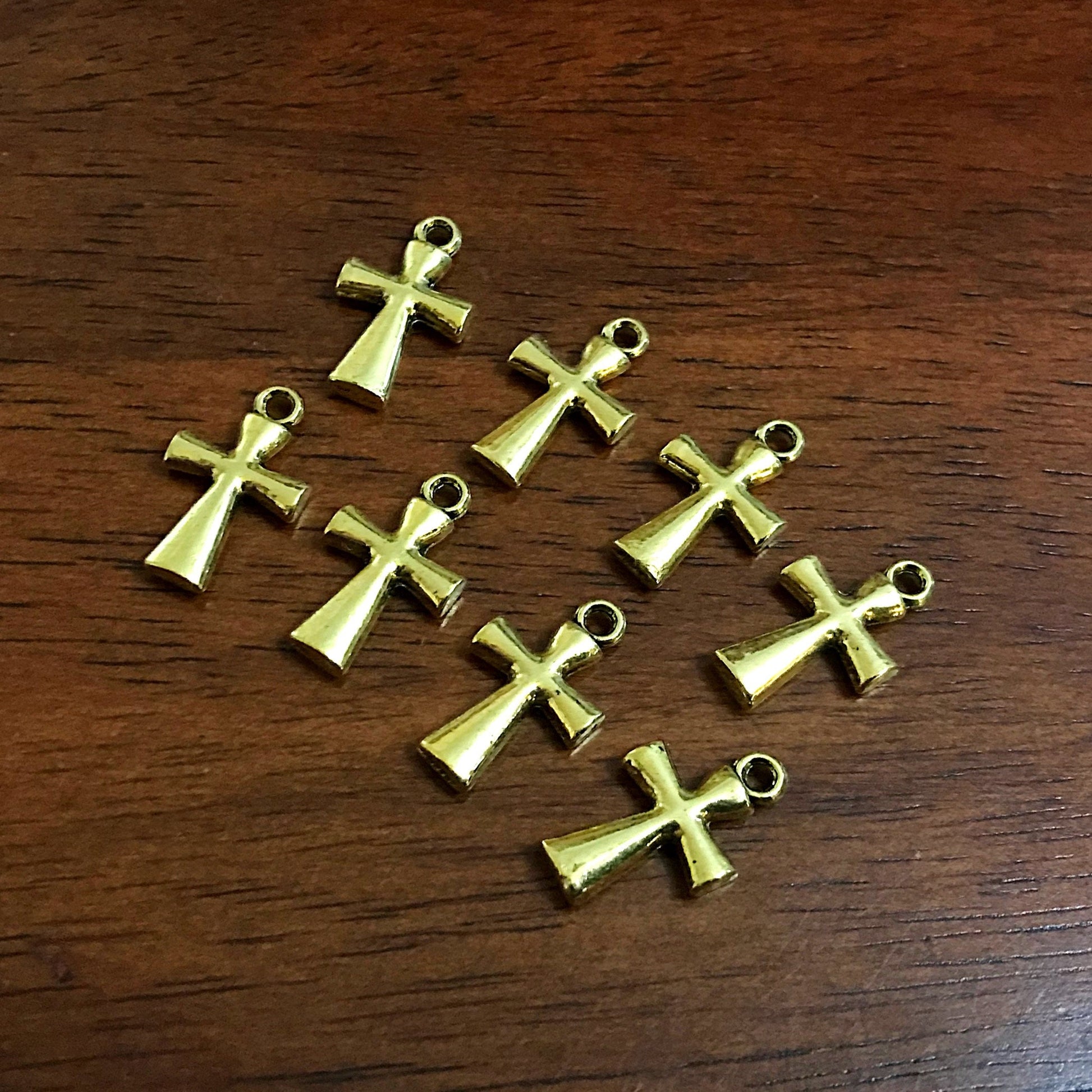 20pcs Cross Charms, Gold Cross Charms, Gold Catholic Charms, Gold Tone Cross Pendants, Rosary Charms, Double Sided Cross Charms, Findings