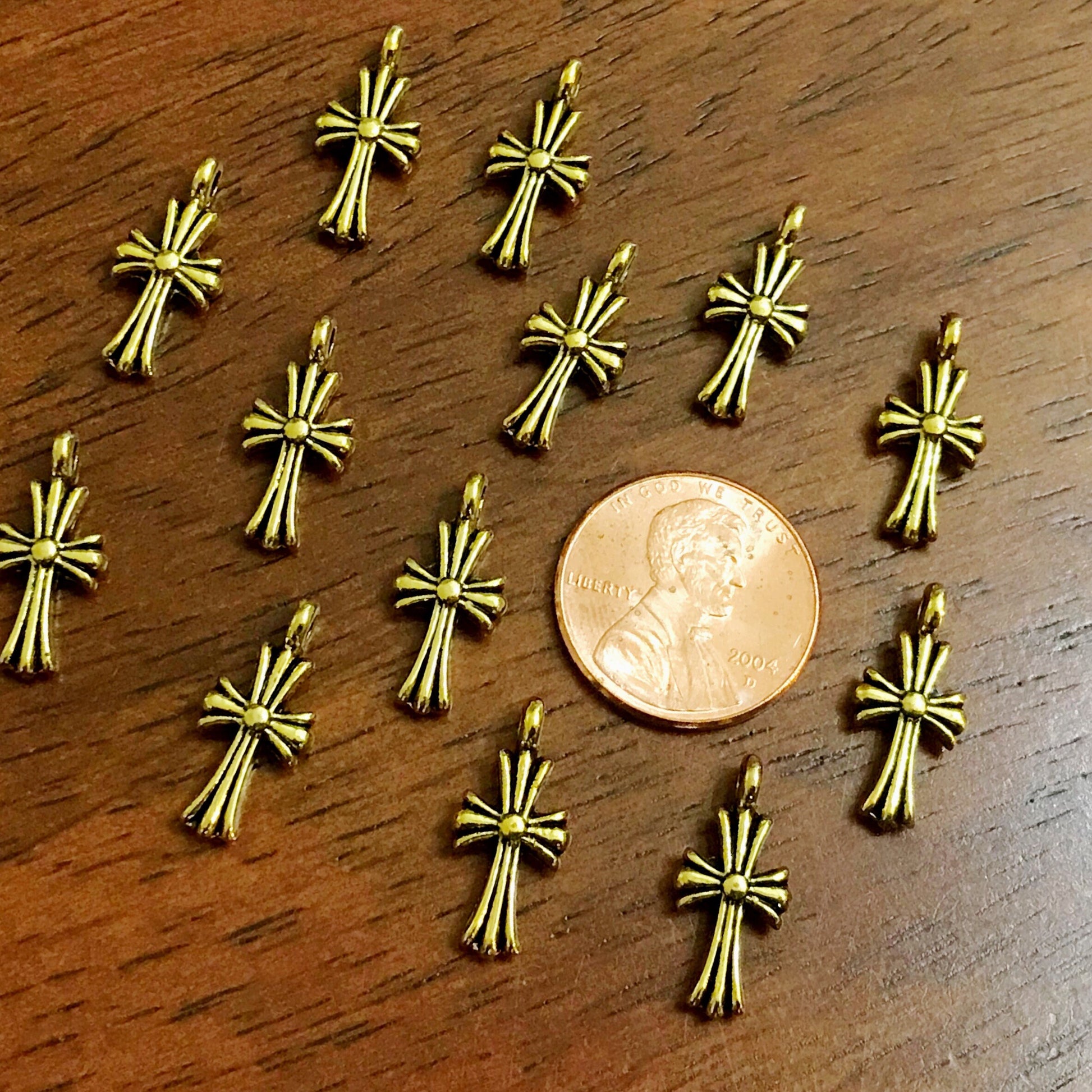 20pcs Gold Cross Charms, Antique Gold Cross, Cross Charms, Double Sided Cross Charms, Tiny Gold Cross Charms, Fancy Cross Charms, Findings