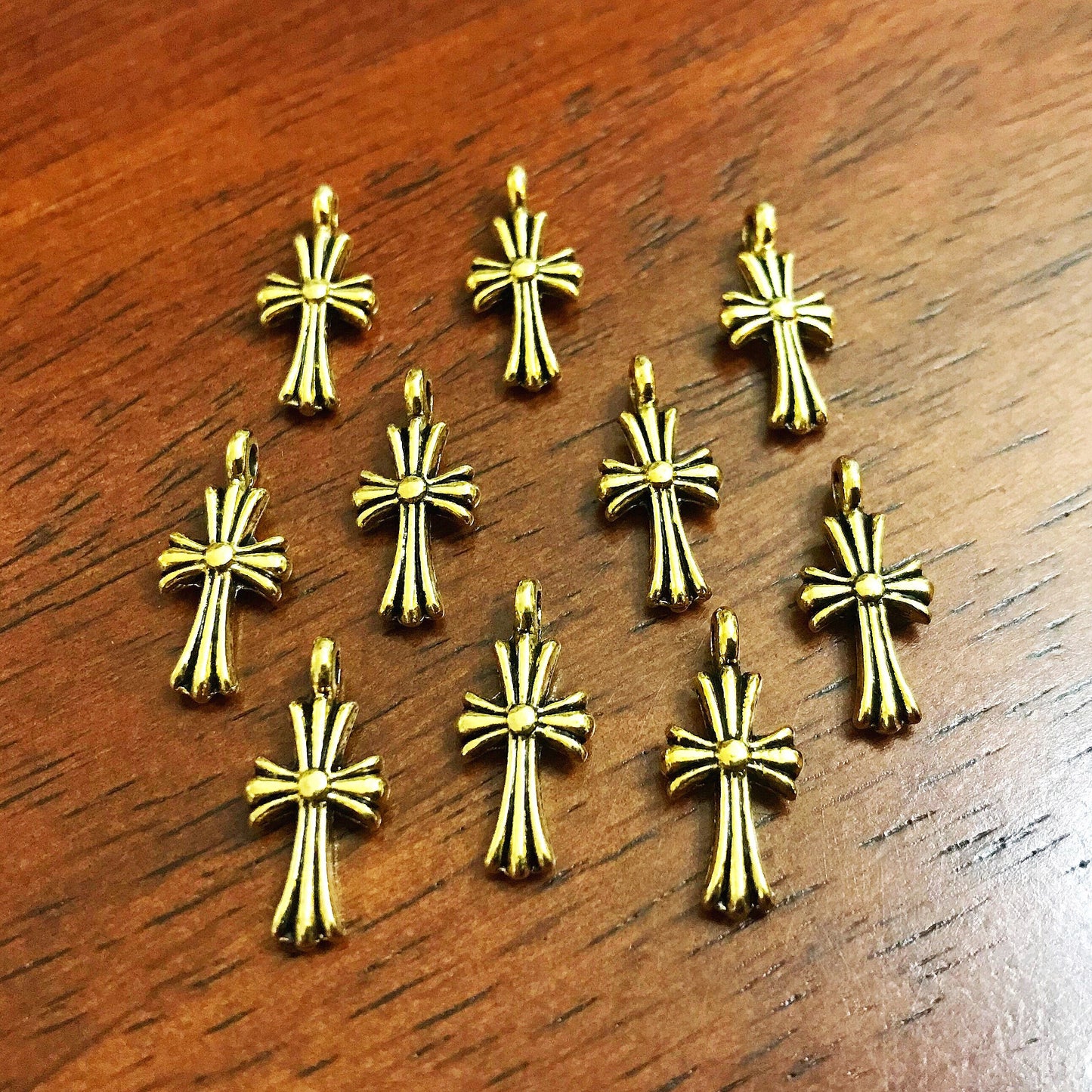 20pcs Gold Cross Charms, Antique Gold Cross, Cross Charms, Double Sided Cross Charms, Tiny Gold Cross Charms, Fancy Cross Charms, Findings