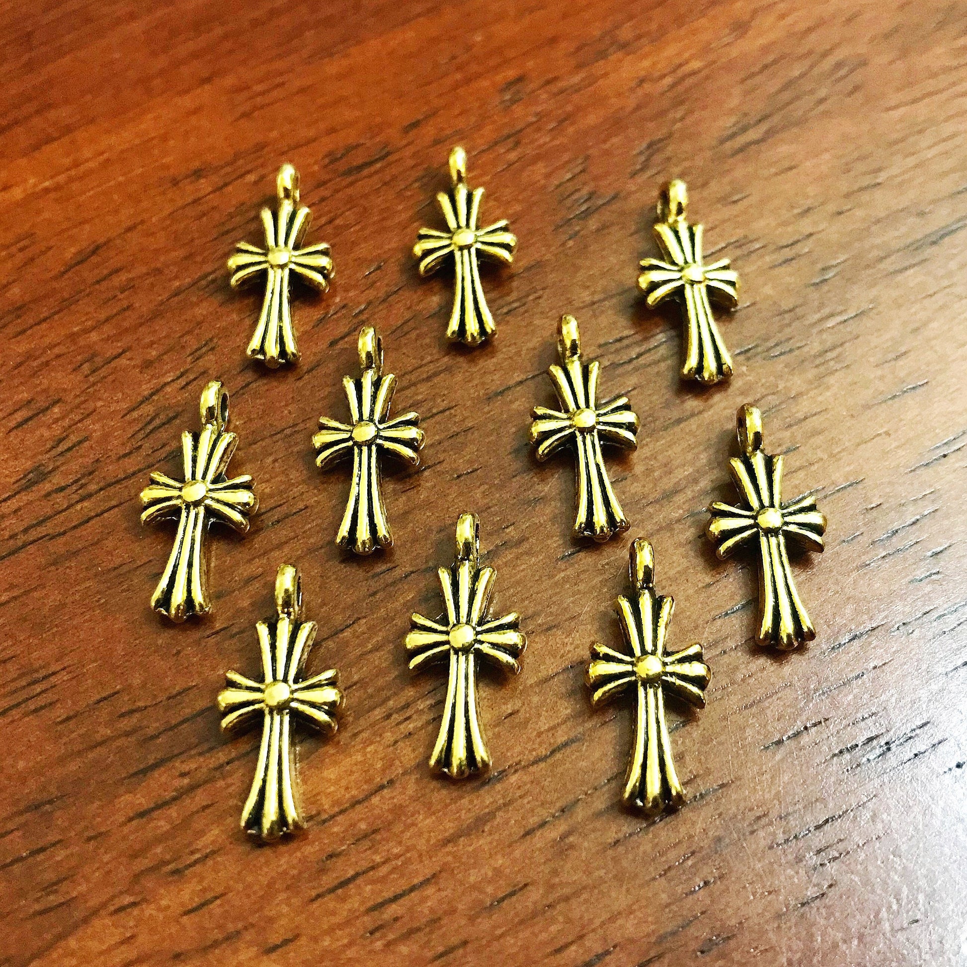 30pcs Gold Cross Charms, Antique Gold Cross, Cross Charms, Double Sided Cross Charms, Tiny Gold Cross Charms, Fancy Cross Charms, Findings