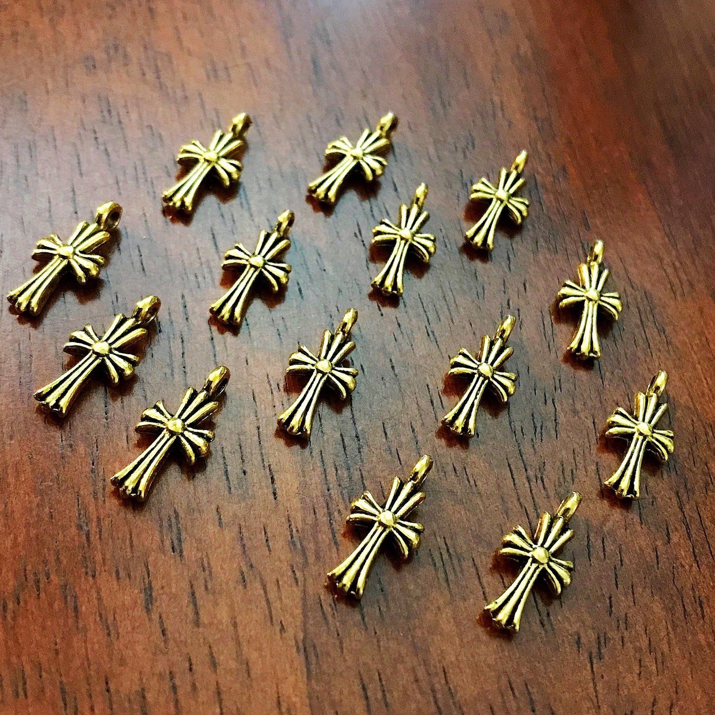 20pcs Gold Cross Charms, Antique Gold Cross, Cross Charms, Double Sided Cross Charms, Tiny Gold Cross Charms, Fancy Cross Charms, Findings