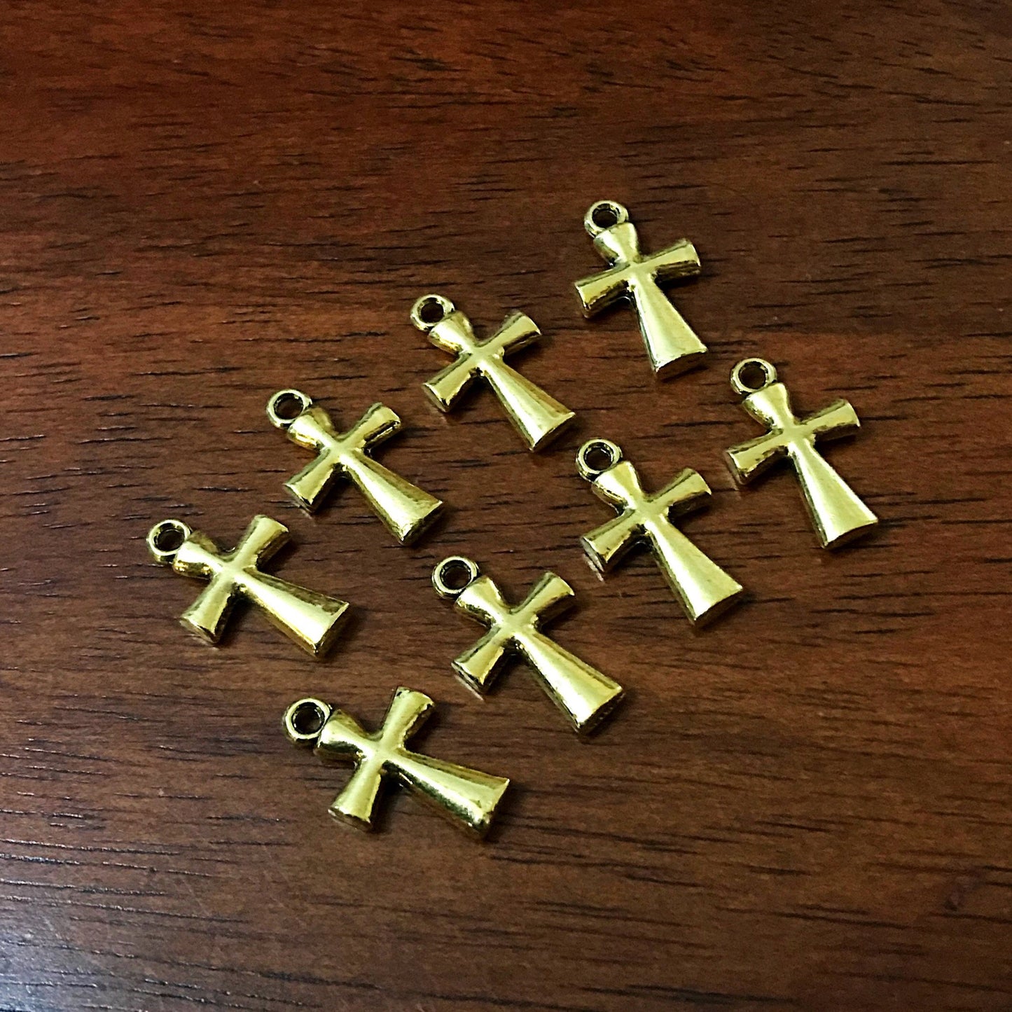 20pcs Cross Charms, Gold Cross Charms, Gold Catholic Charms, Gold Tone Cross Pendants, Rosary Charms, Double Sided Cross Charms, Findings