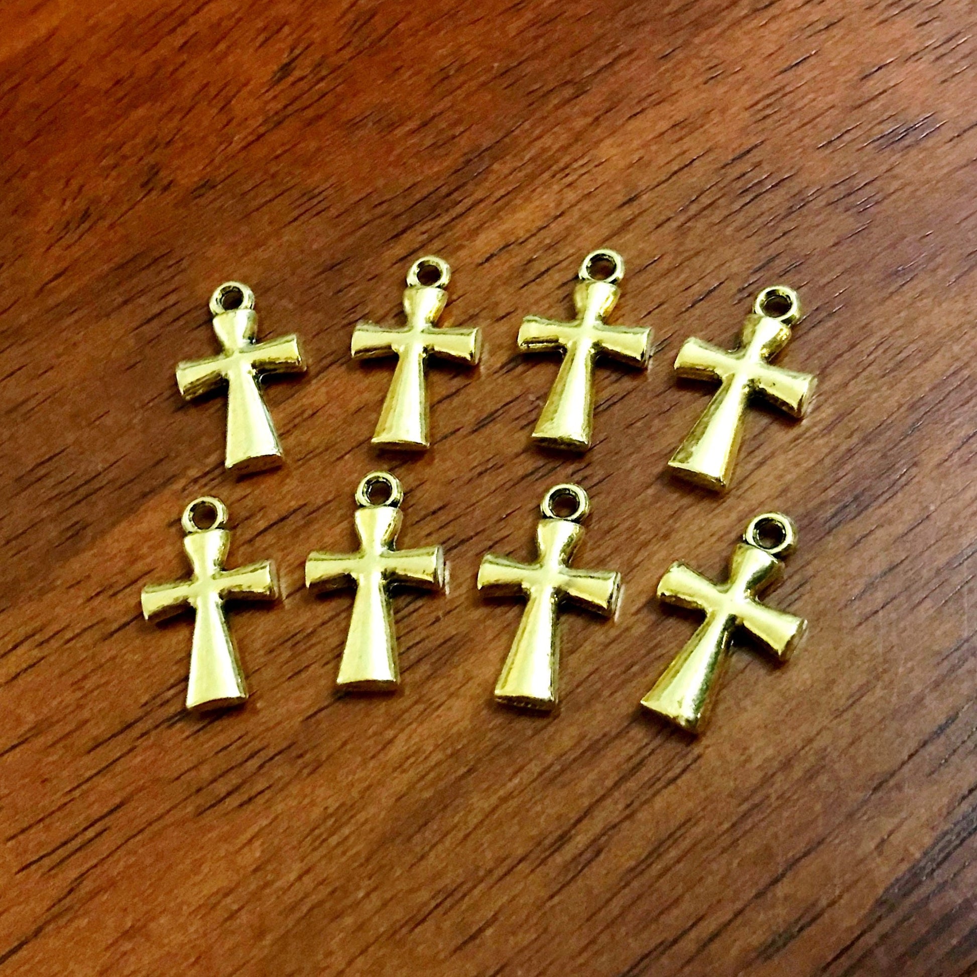 20pcs Cross Charms, Gold Cross Charms, Gold Catholic Charms, Gold Tone Cross Pendants, Rosary Charms, Double Sided Cross Charms, Findings