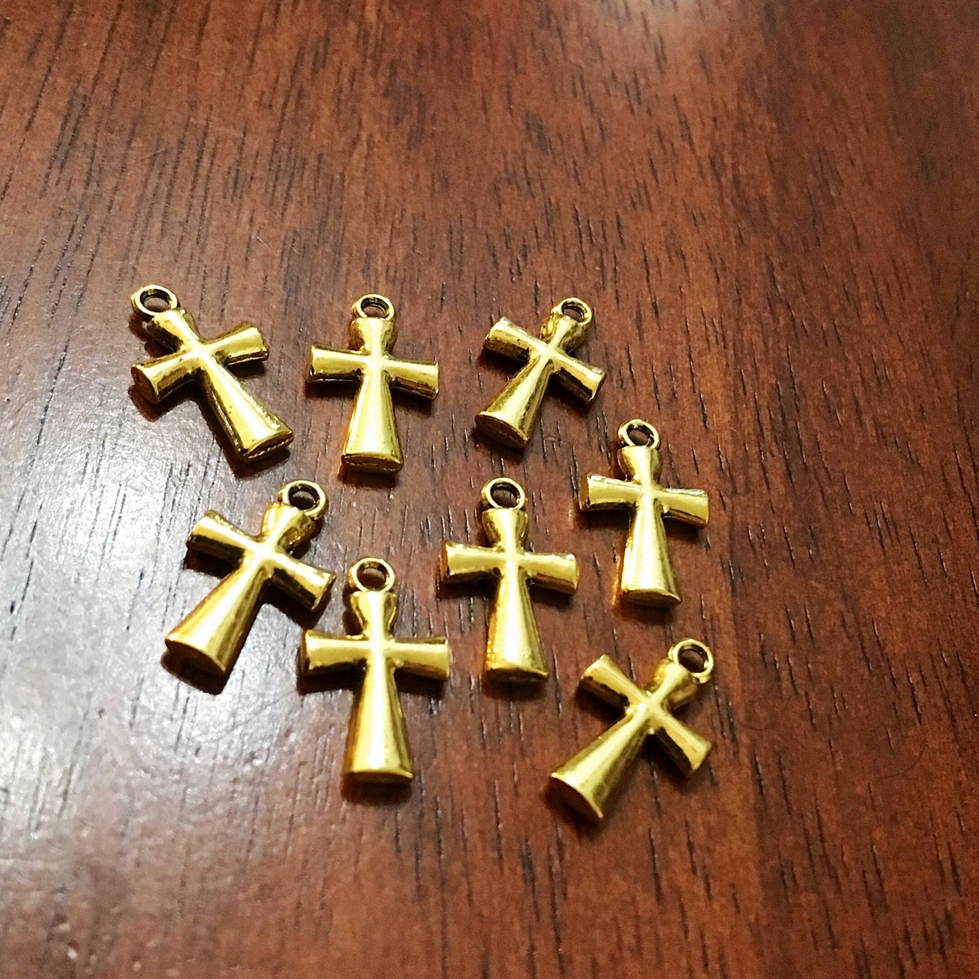 20pcs Cross Charms, Gold Cross Charms, Gold Catholic Charms, Gold Tone Cross Pendants, Rosary Charms, Double Sided Cross Charms, Findings
