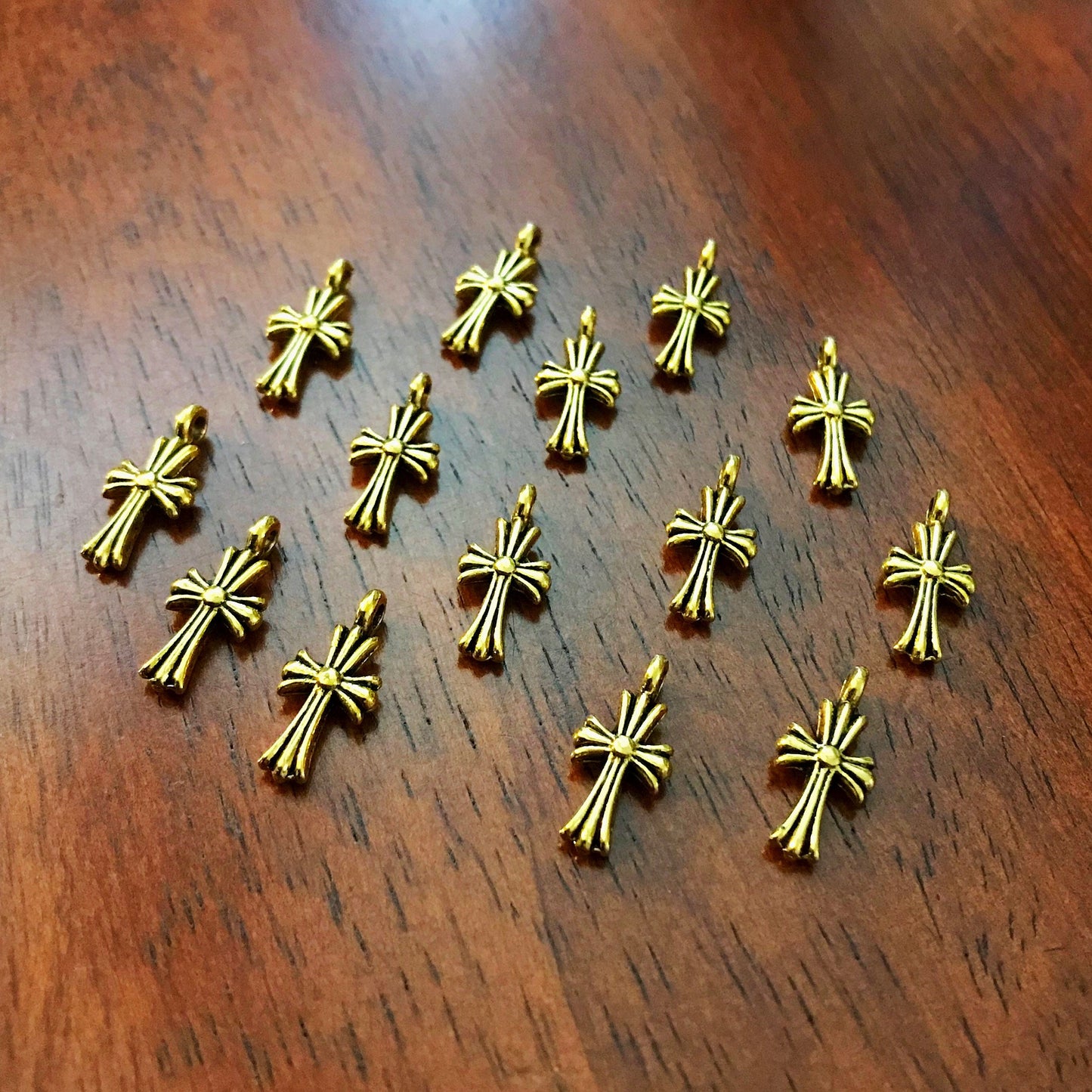 30pcs Gold Cross Charms, Antique Gold Cross, Cross Charms, Double Sided Cross Charms, Tiny Gold Cross Charms, Fancy Cross Charms, Findings