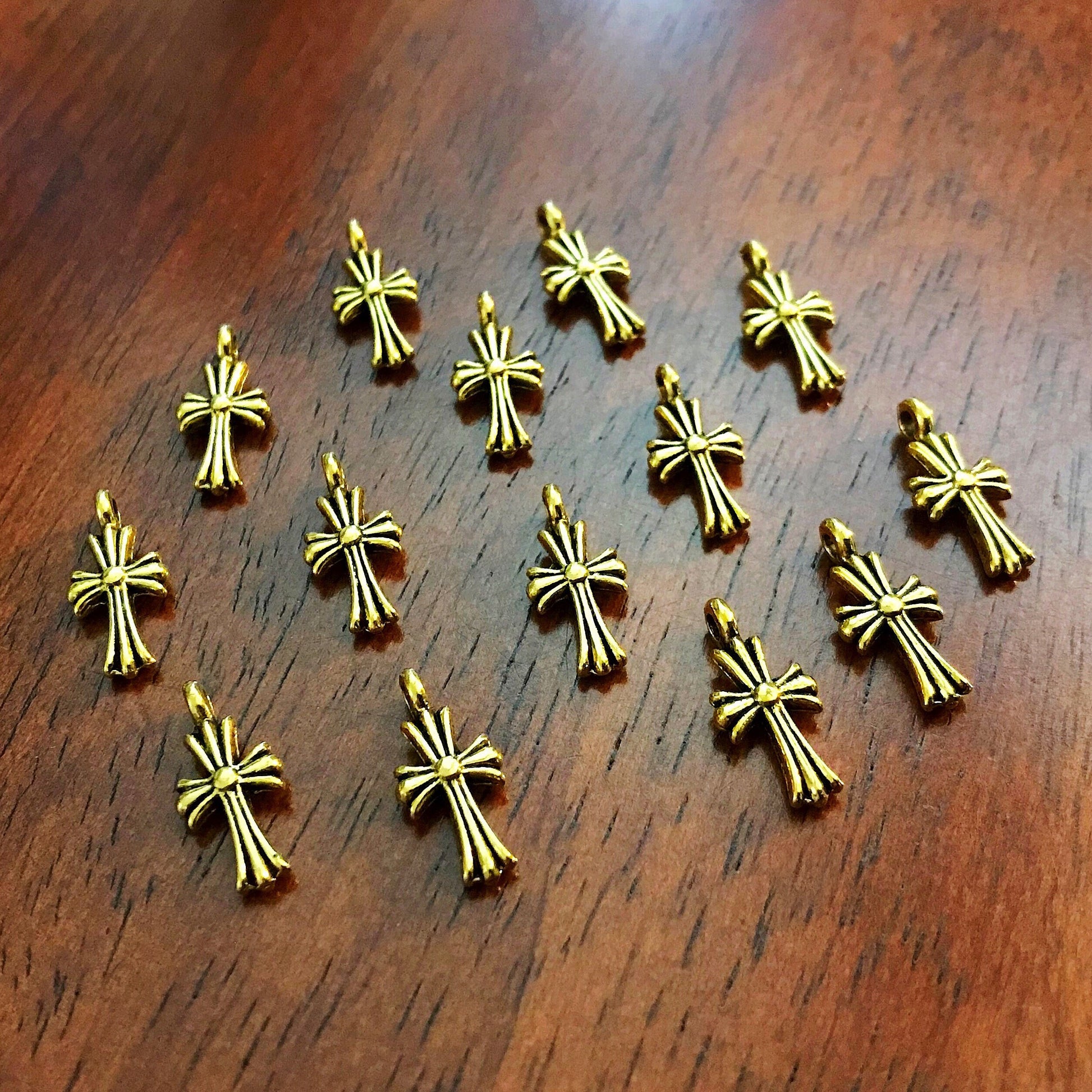 20pcs Gold Cross Charms, Antique Gold Cross, Cross Charms, Double Sided Cross Charms, Tiny Gold Cross Charms, Fancy Cross Charms, Findings